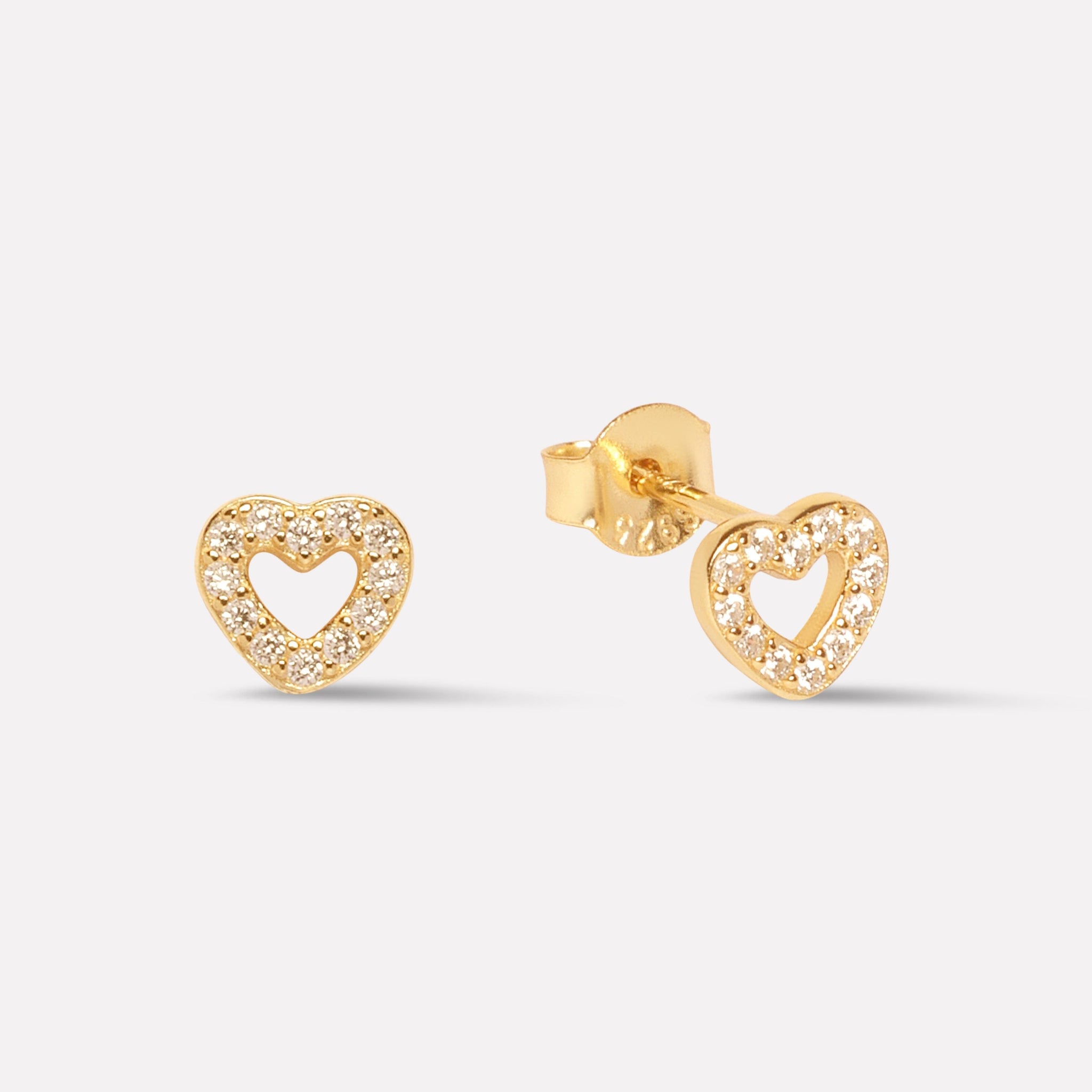 Hollow Heart With Zircon Lining Stud Earrings