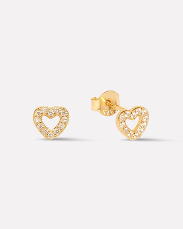 Hollow Heart With Zircon Lining Stud Earrings