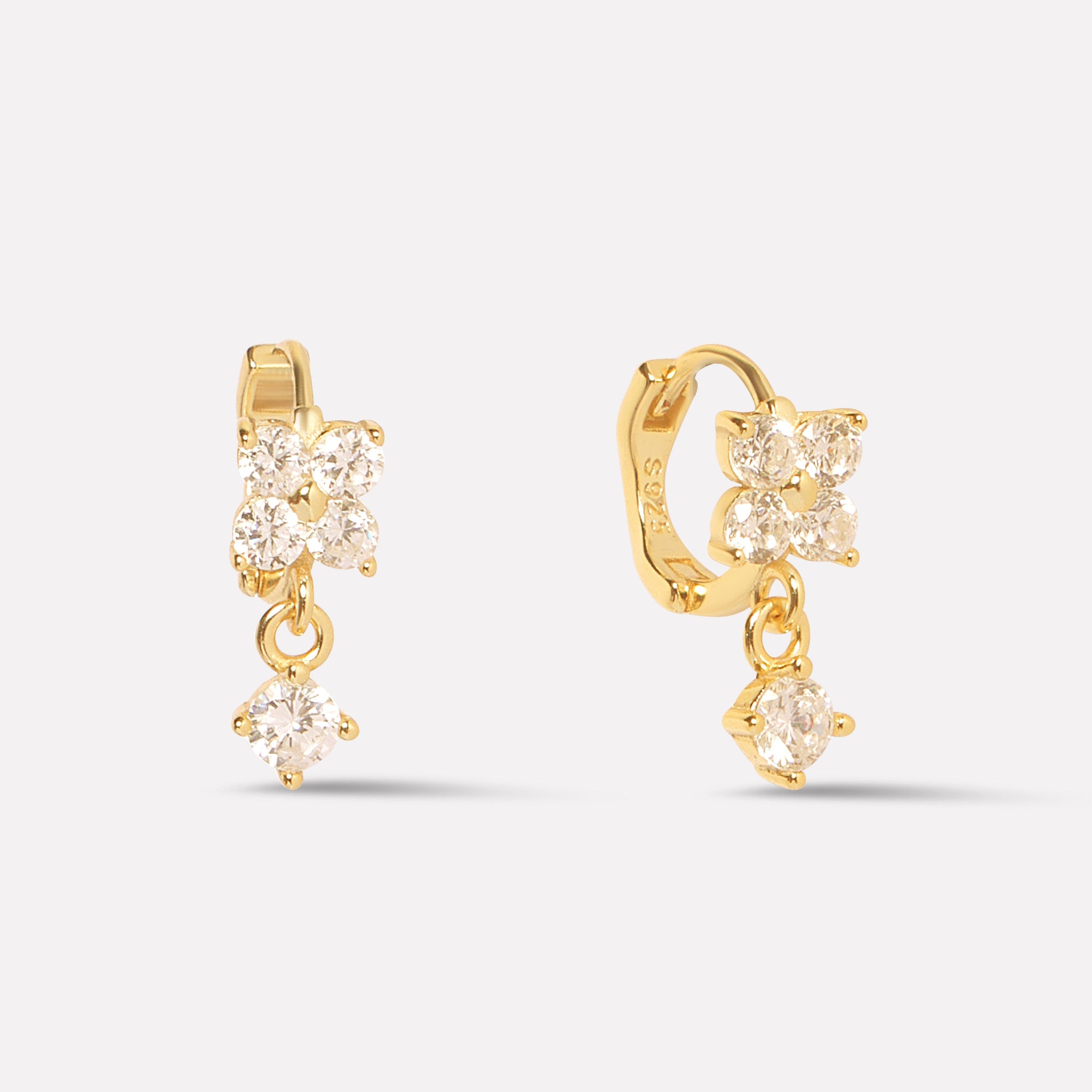 Four Petal Flower Drop Hoop Earrings