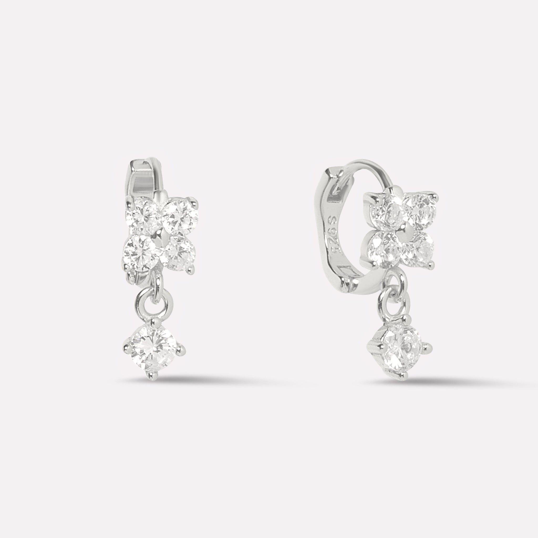 Four Petal Flower Drop Hoop Earrings