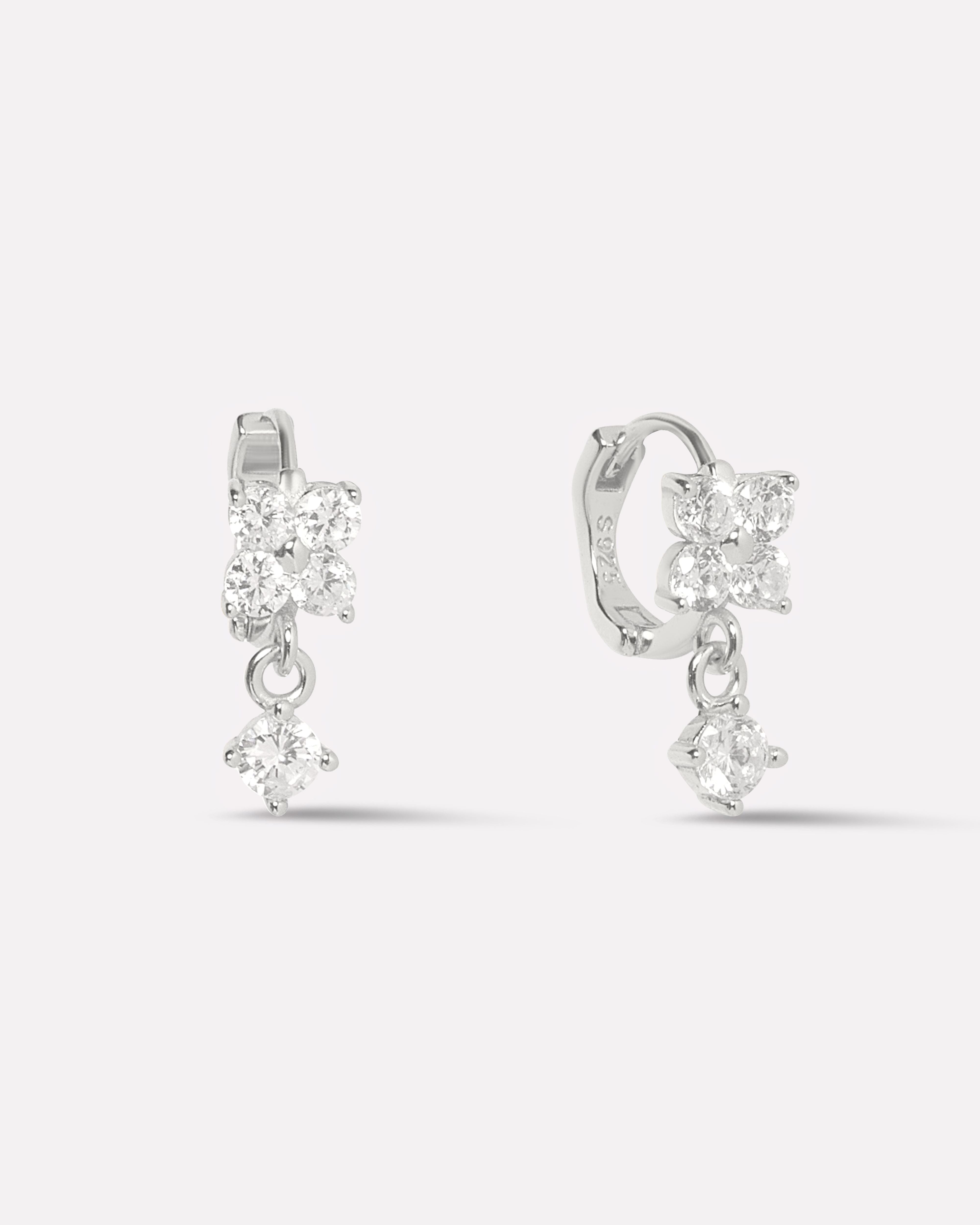 Four Petal Flower Drop Hoop Earrings