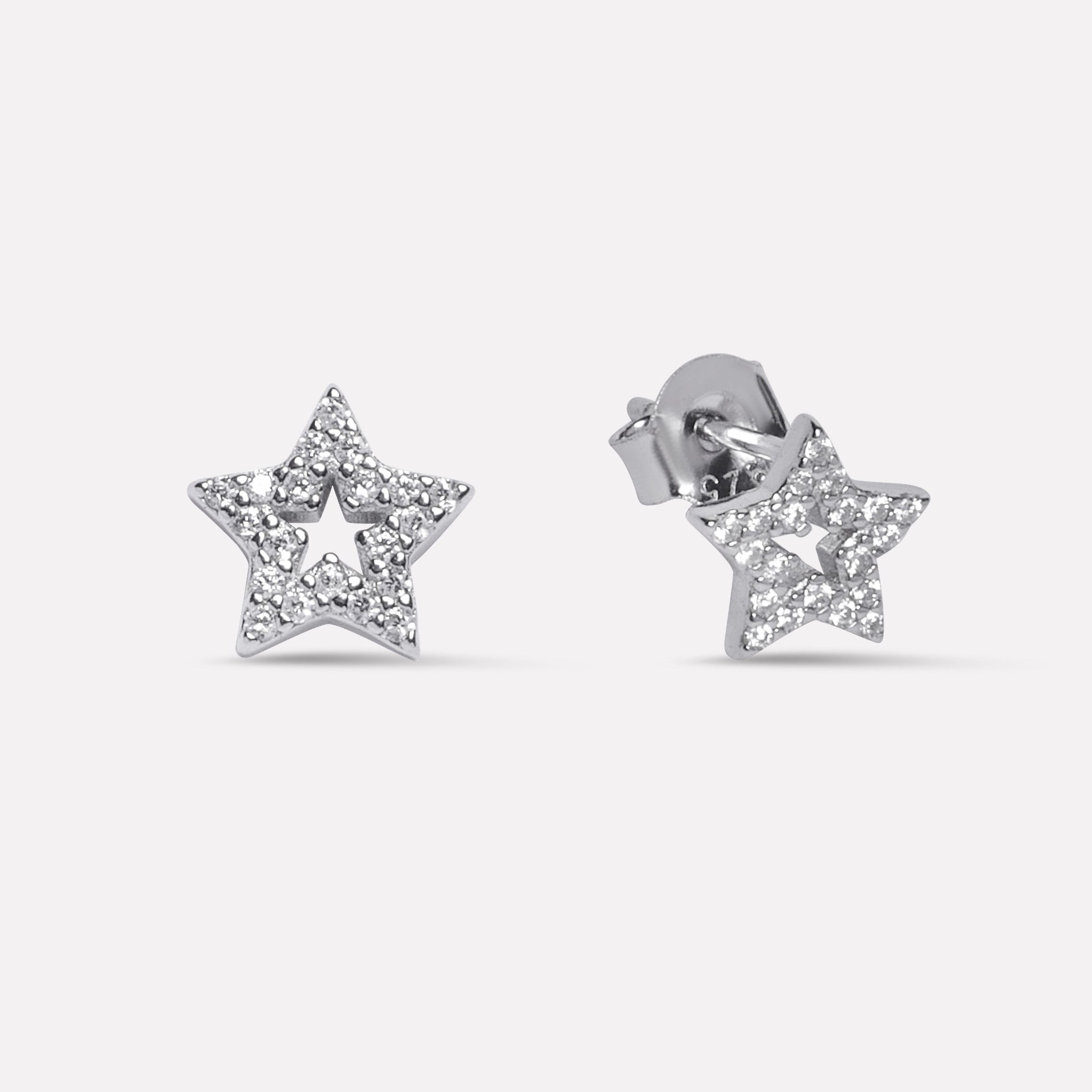 Pave' Hollow Star Stud Earrings