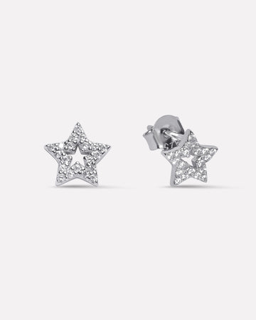 Pave' Hollow Star Stud Earrings