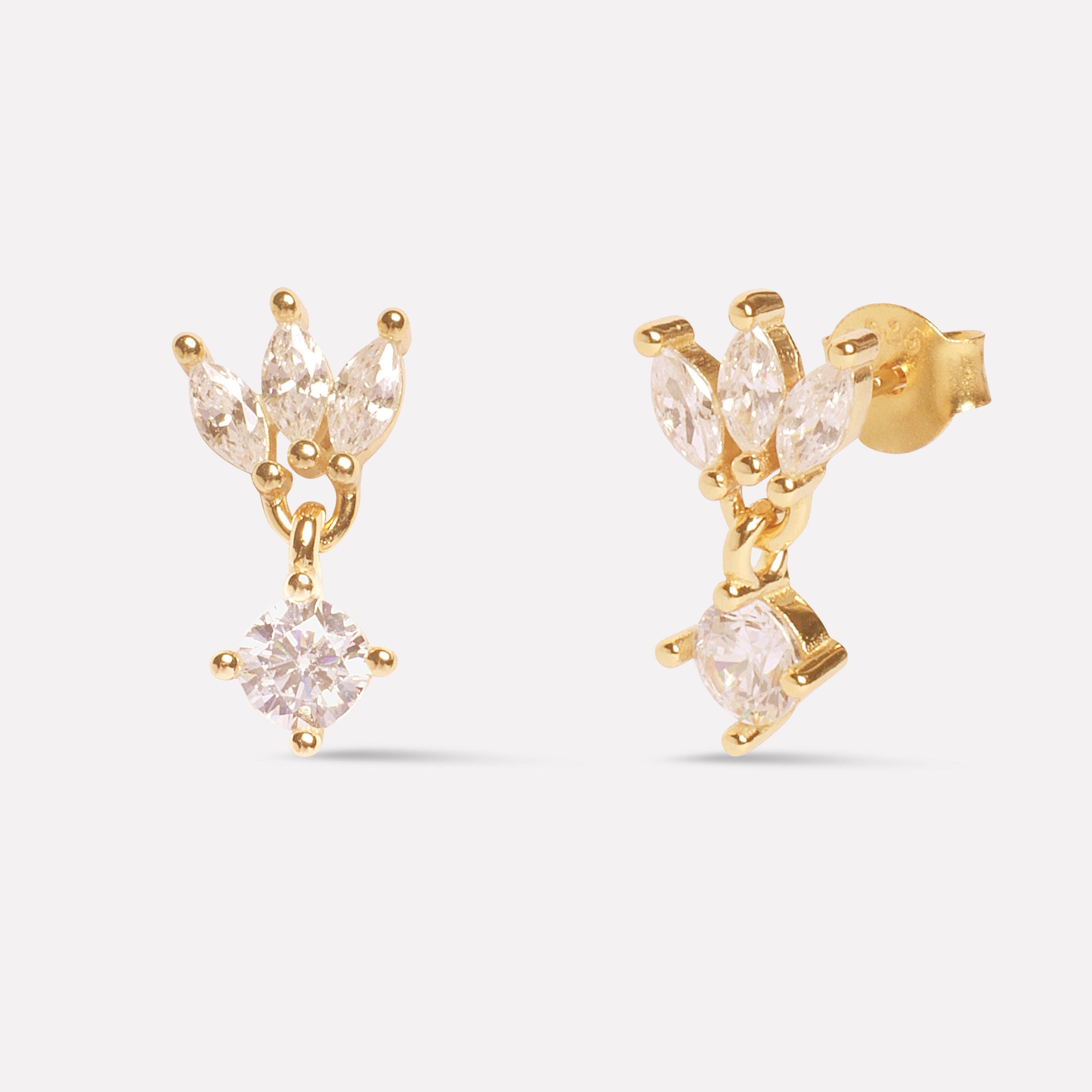 Baguette Lotus With A Zircon Stud Earrings