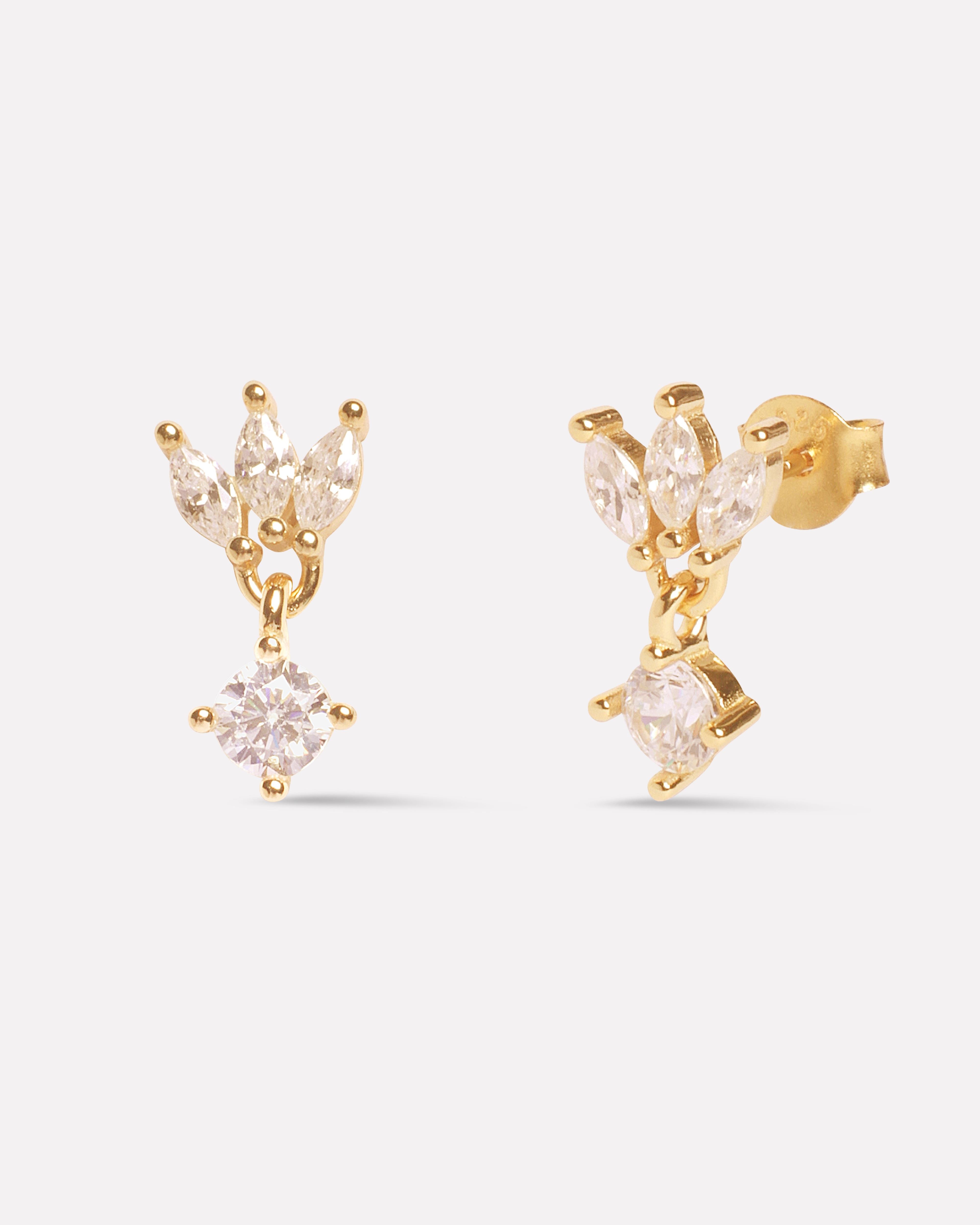 Baguette Lotus With A Zircon Stud Earrings