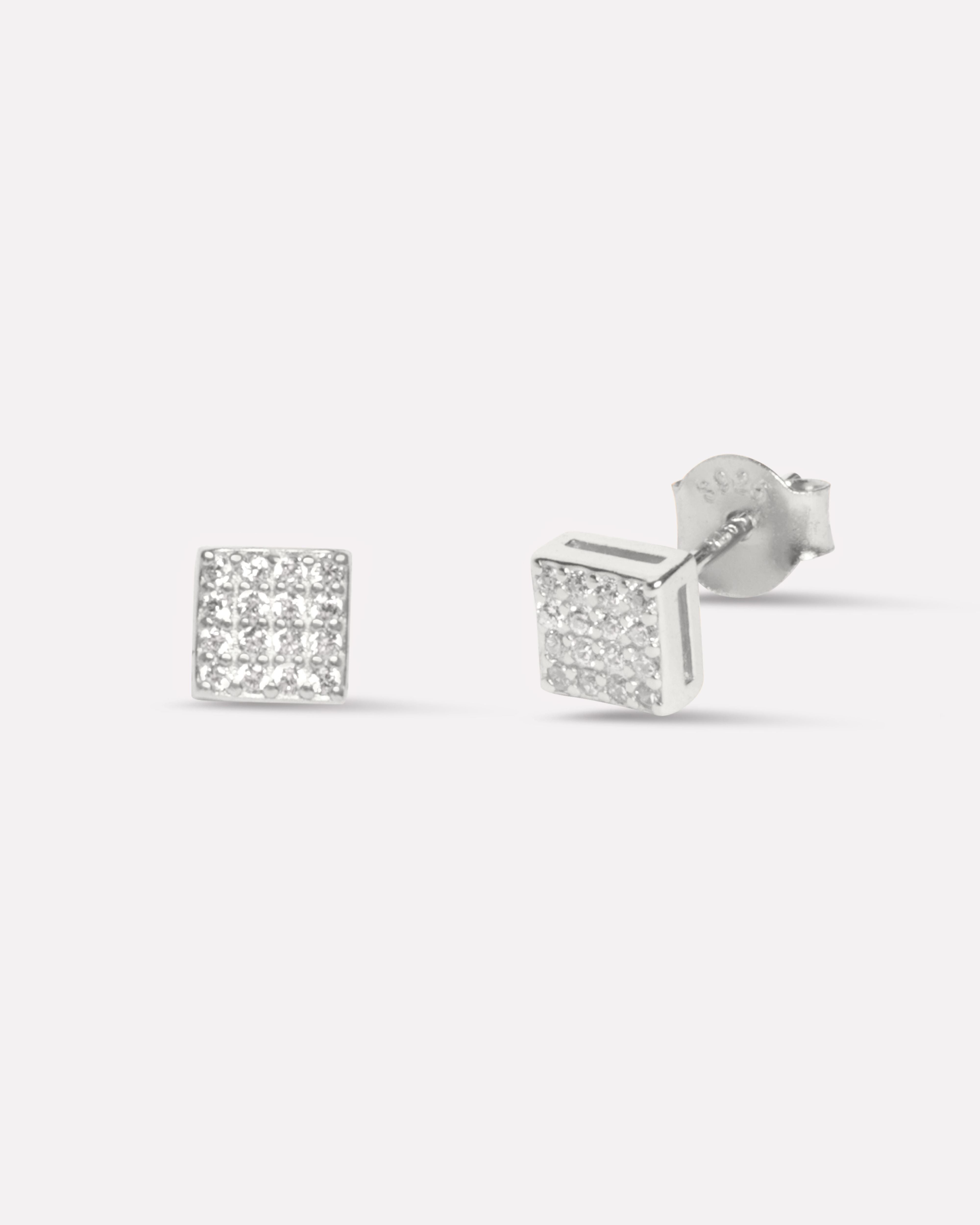 Square Paved Zirconia Stud Earrings