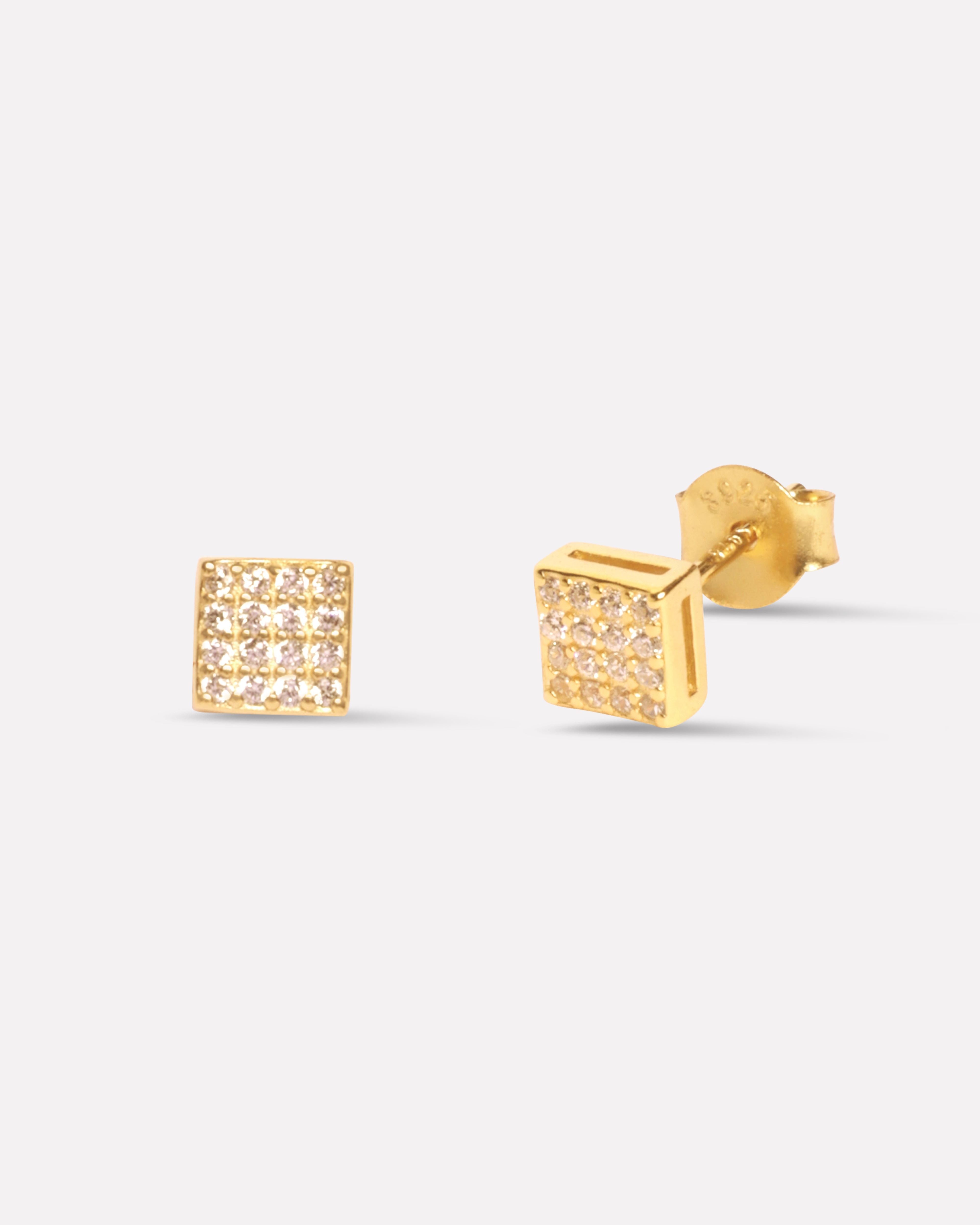 Square Paved Zirconia Stud Earrings