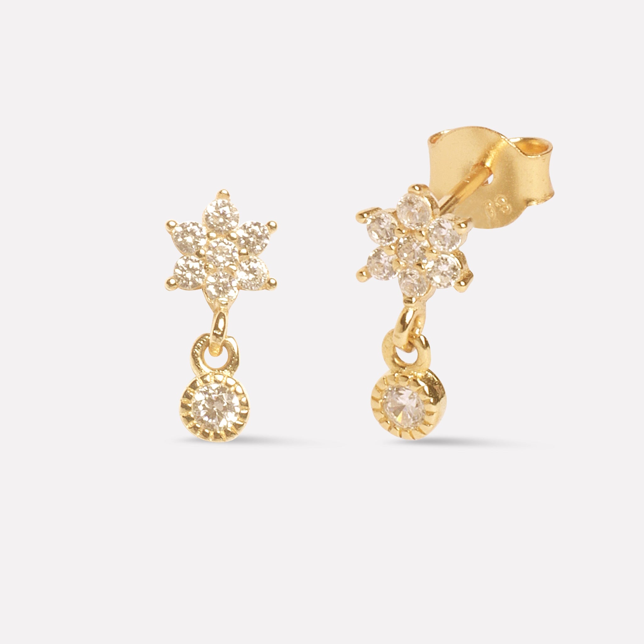 Flower Dangler Zirconia Drop Stud Earrings
