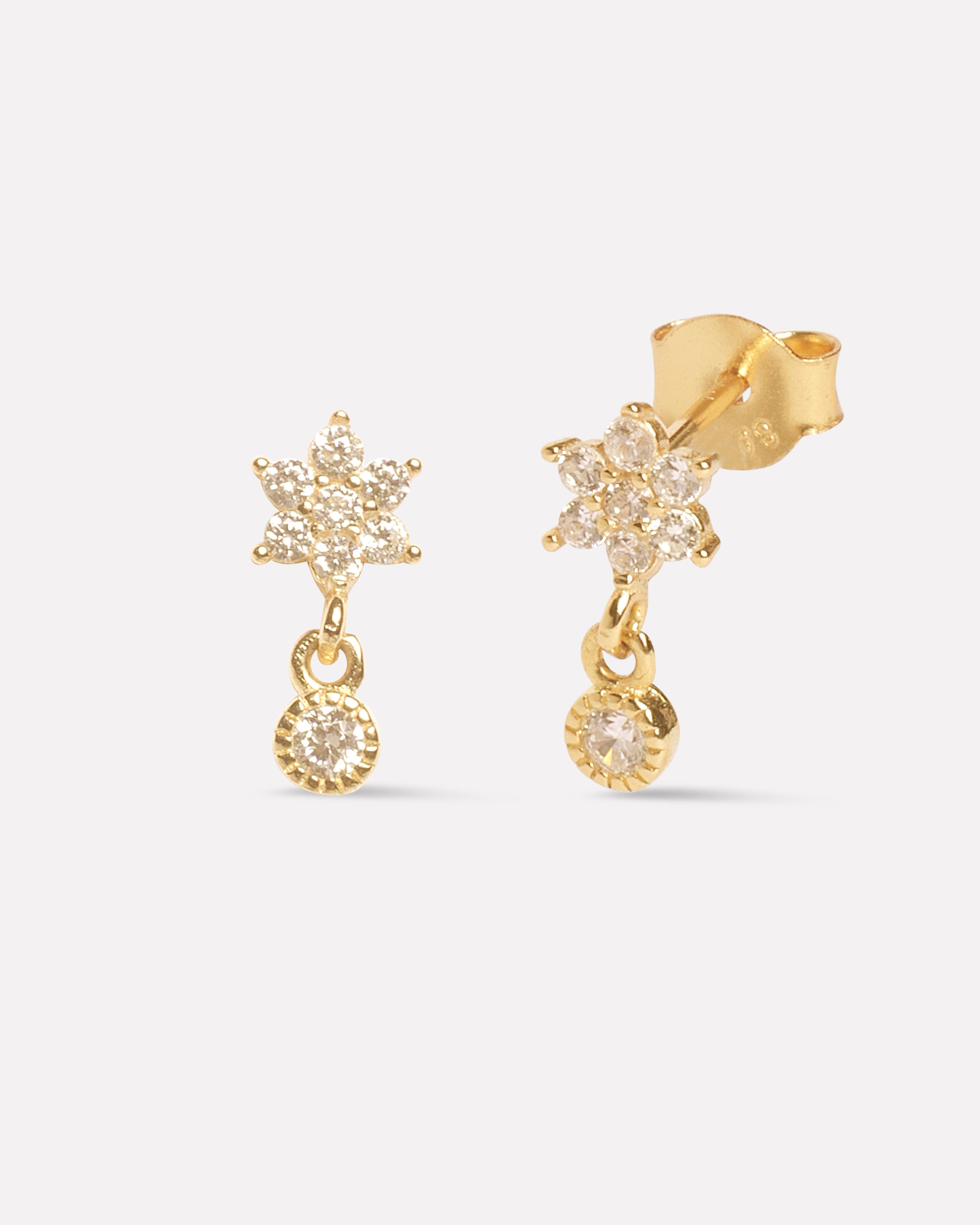 Flower Dangler Zirconia Drop Stud Earrings