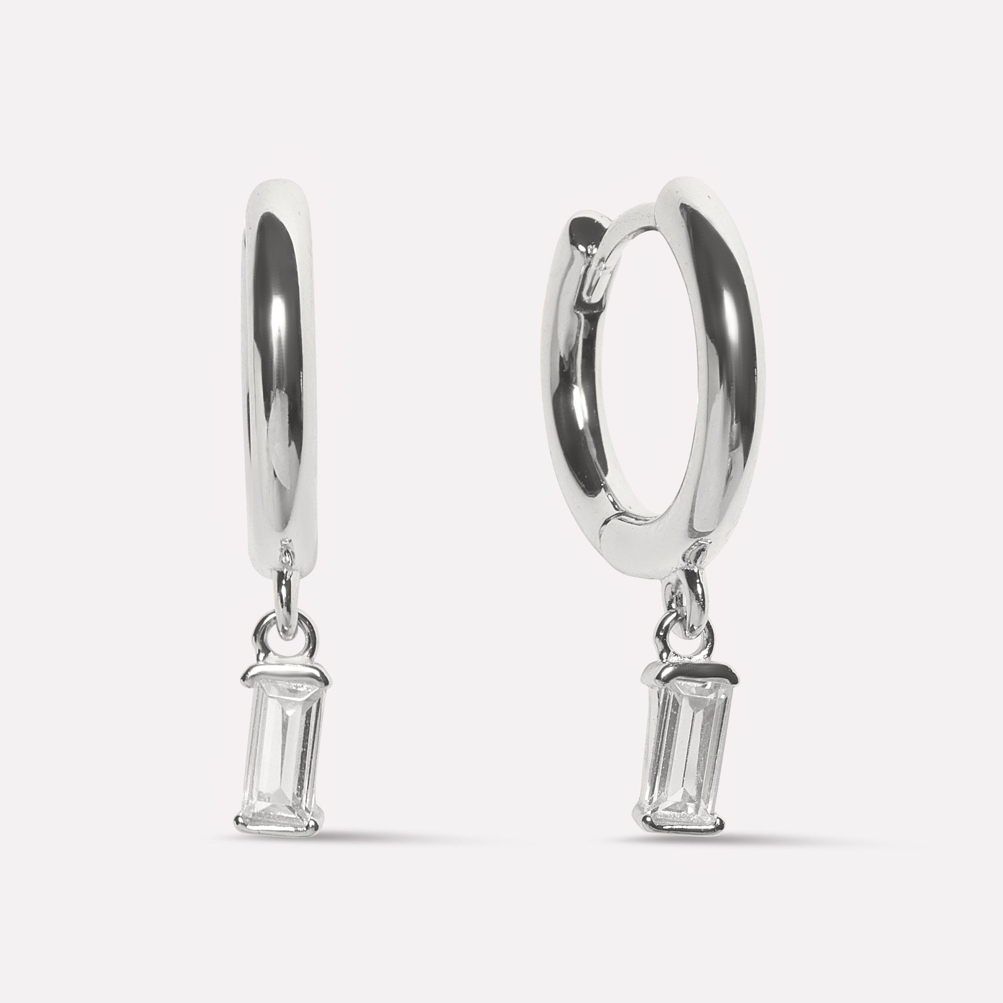 Bold Baguette Charm Hoop Earrings