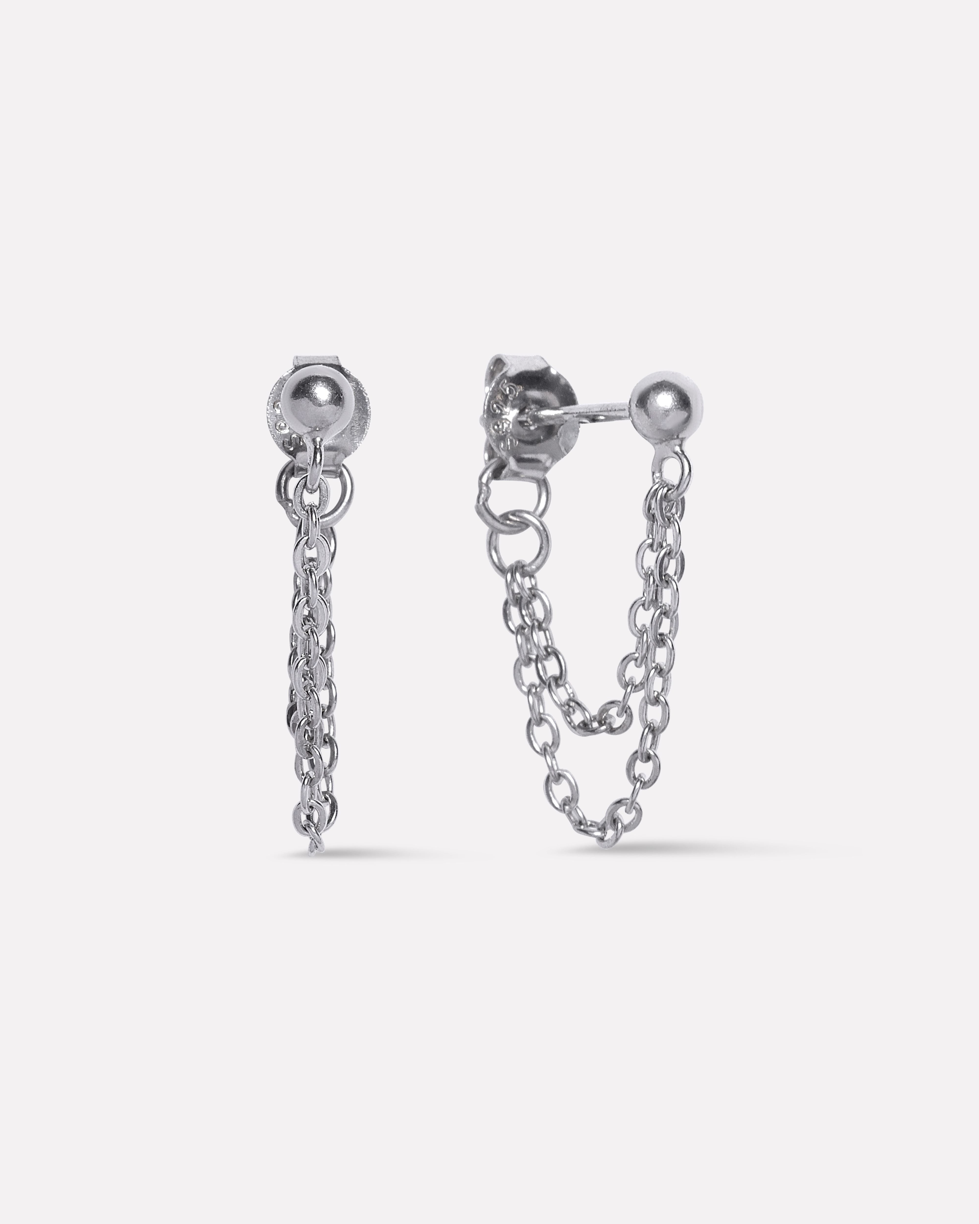 Plain Round Drop Chain Connector Earrings