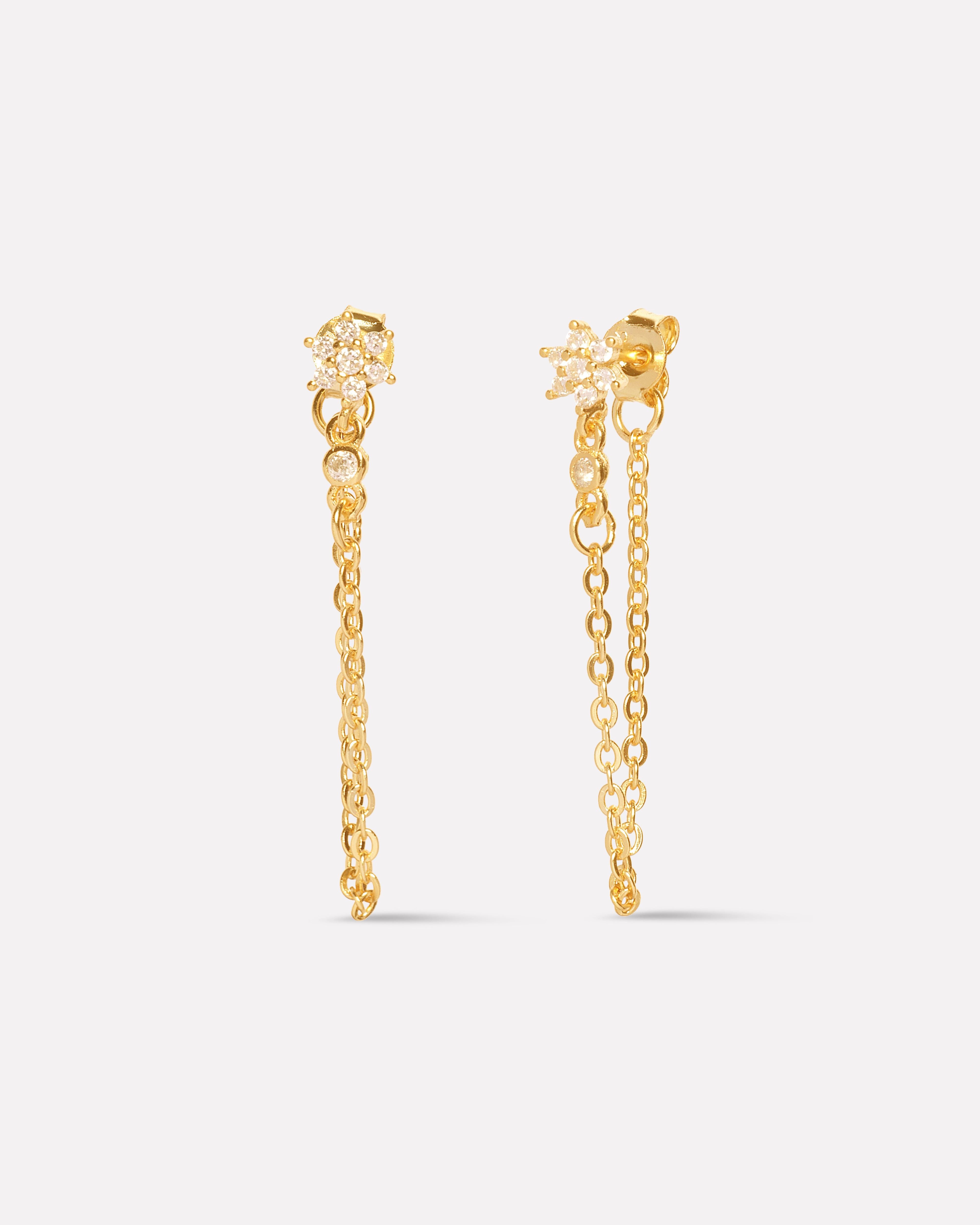 Flower Dangler Chain Earrings