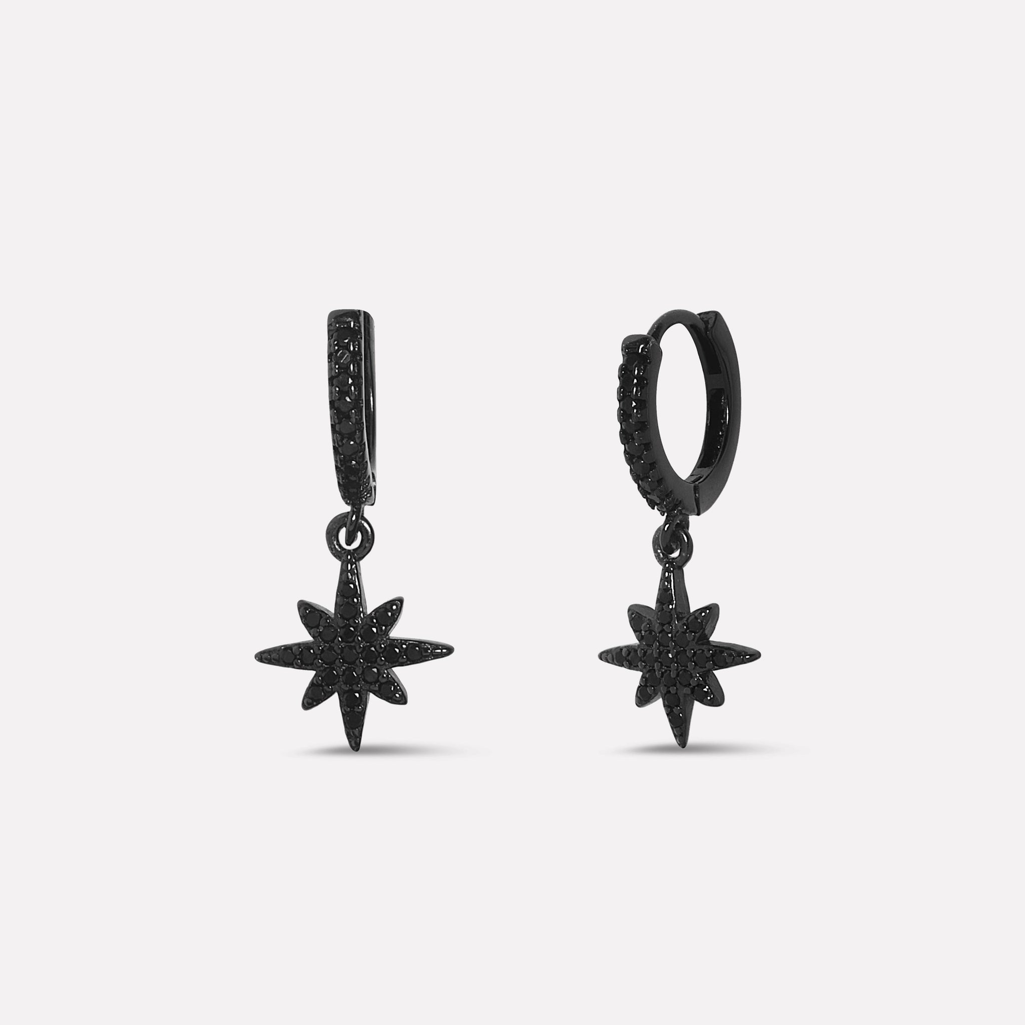 Celestial Black Zirconia Star Hoop Men's Earrings