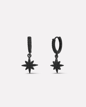 Celestial Black Zirconia Star Hoop Men's Earrings
