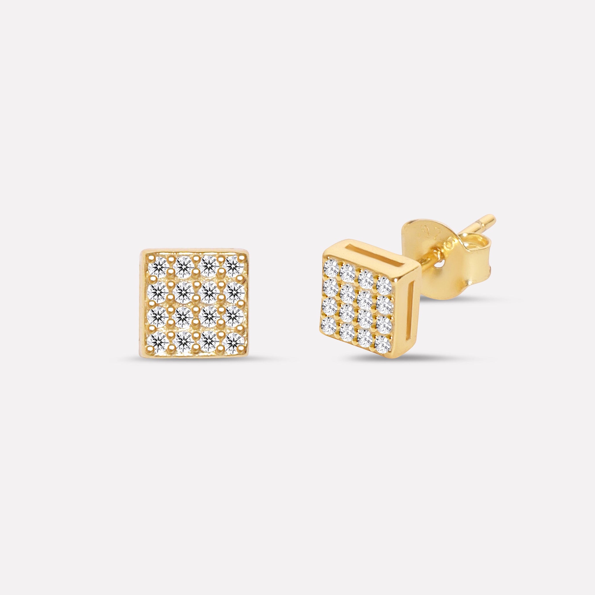Square Paved Zirconia Stud Earrings