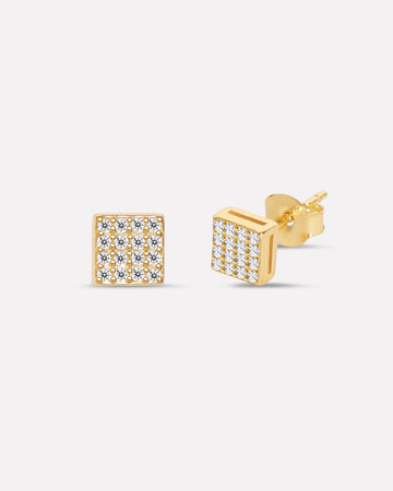 Square Paved Zirconia Stud Earrings