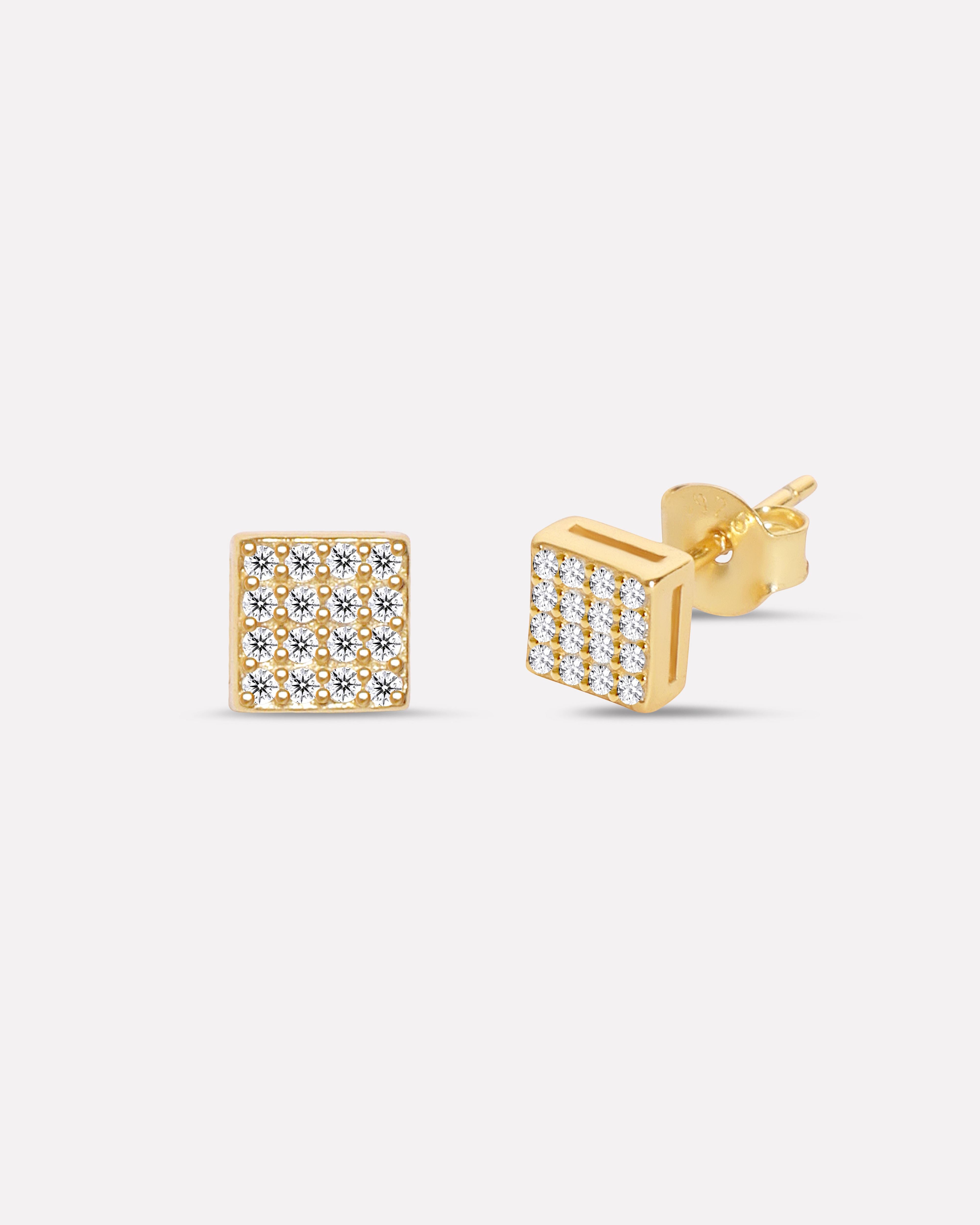 Square Paved Zirconia Stud Earrings