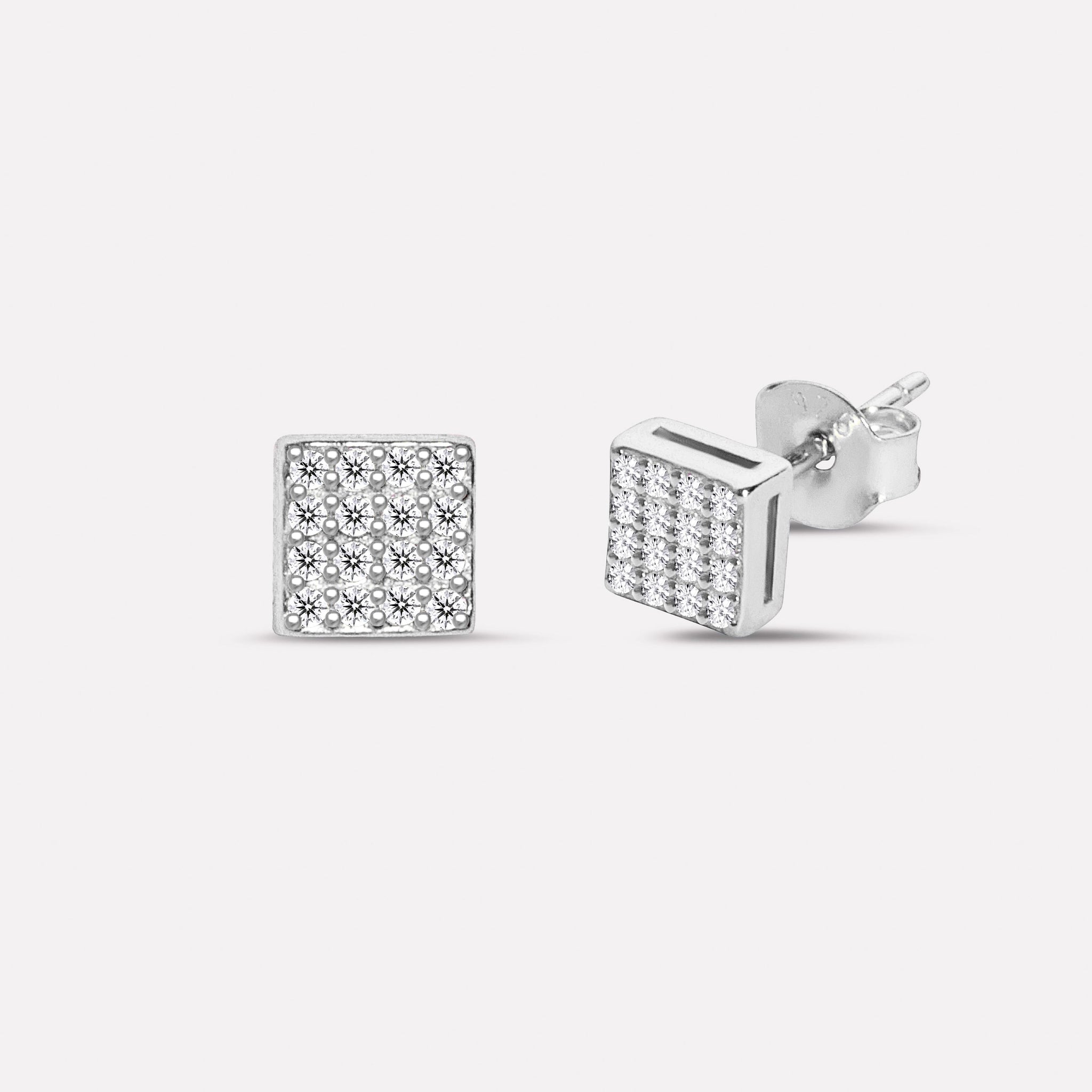 Square Paved Zirconia Stud Earrings
