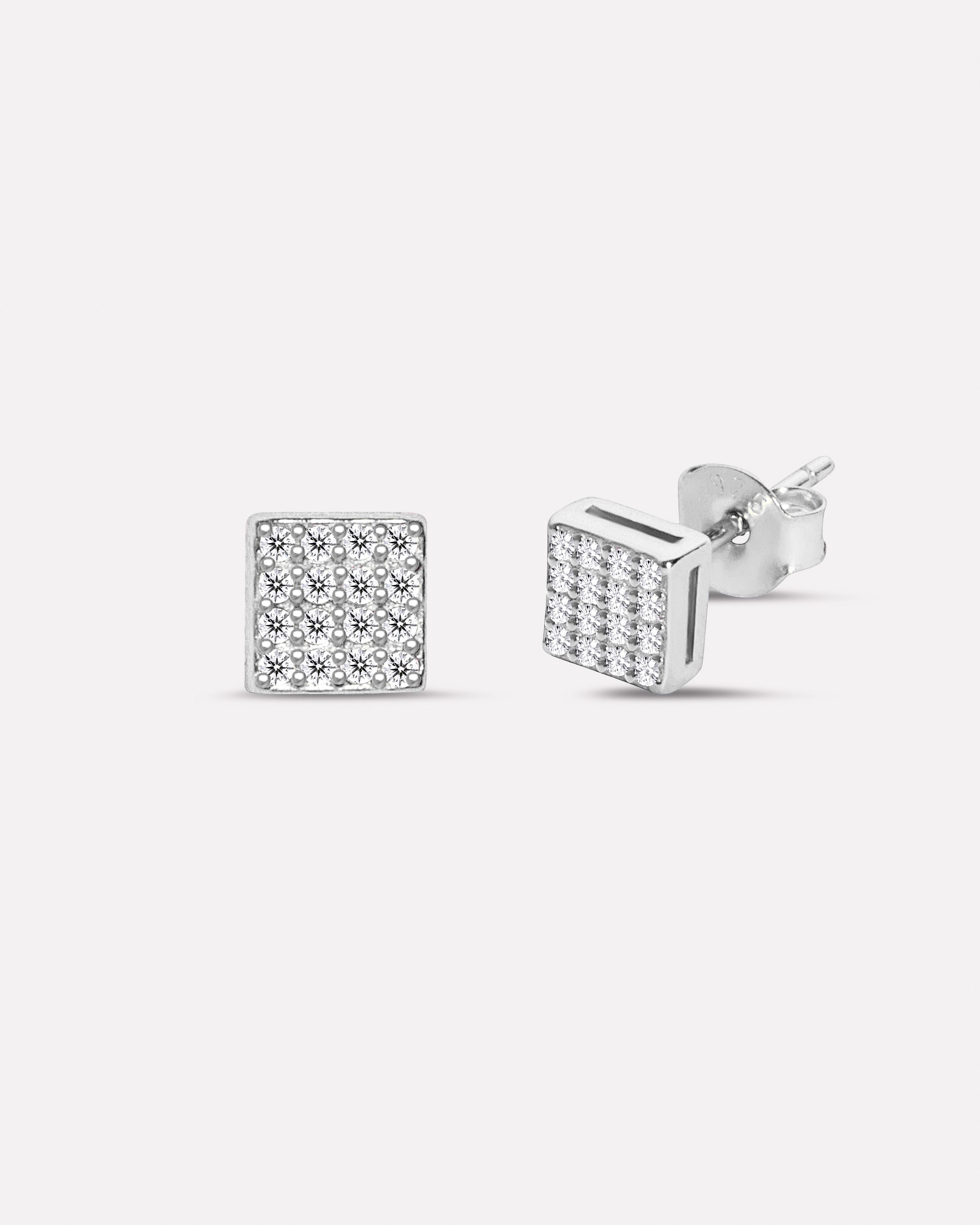 Square Paved Zirconia Stud Earrings