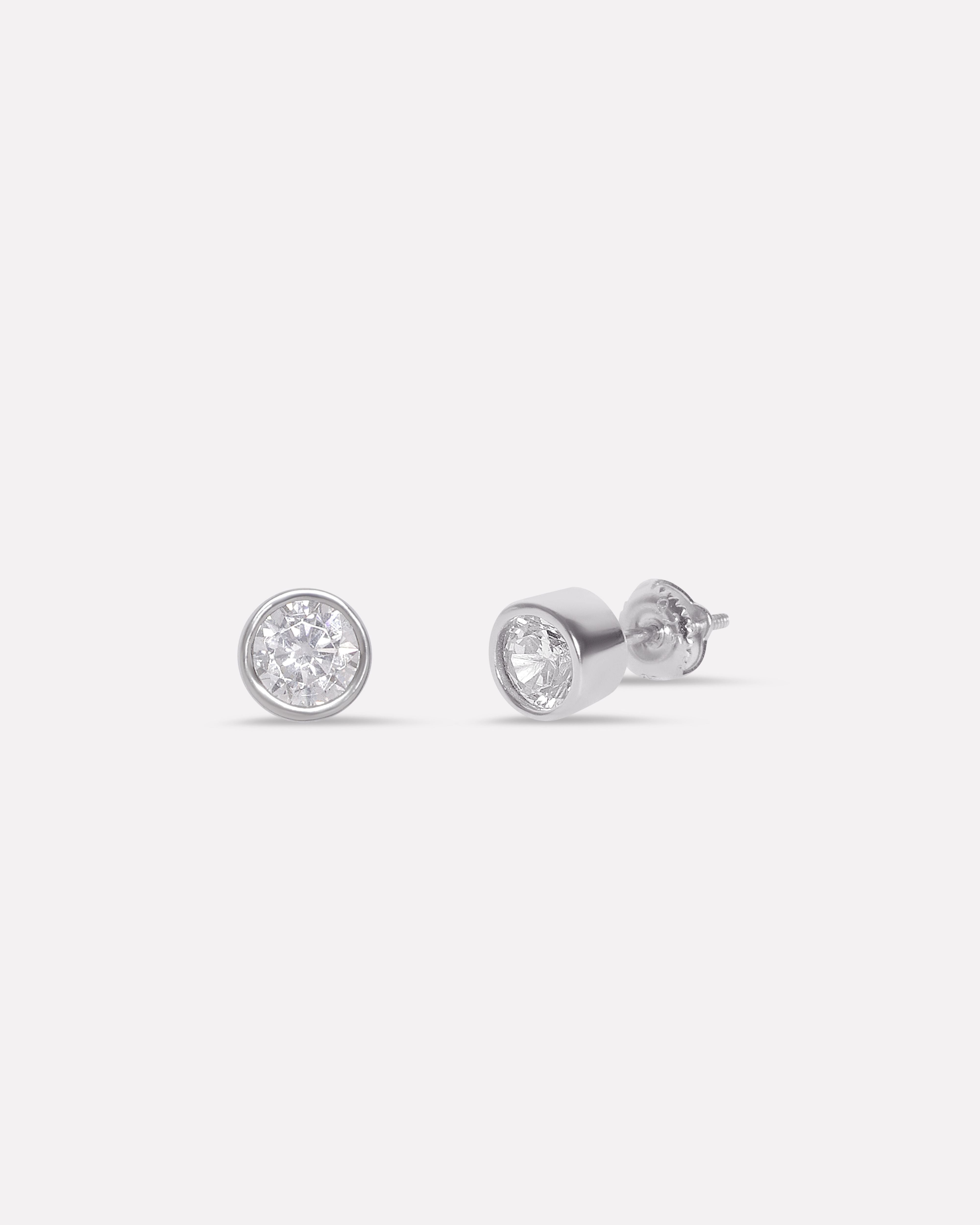 Silver Bezel Mid Size 5MM Stud Earrings For Men's