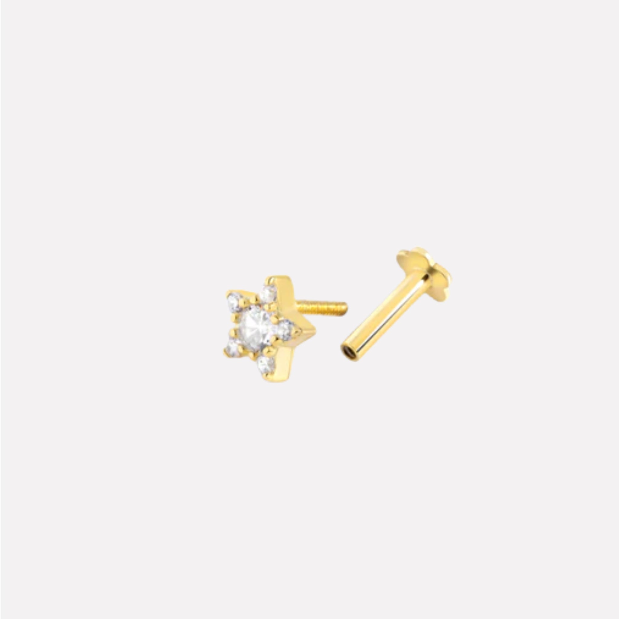 Stellar Star Silver Flatback Stud Men's Earrings ( Gold Plated )