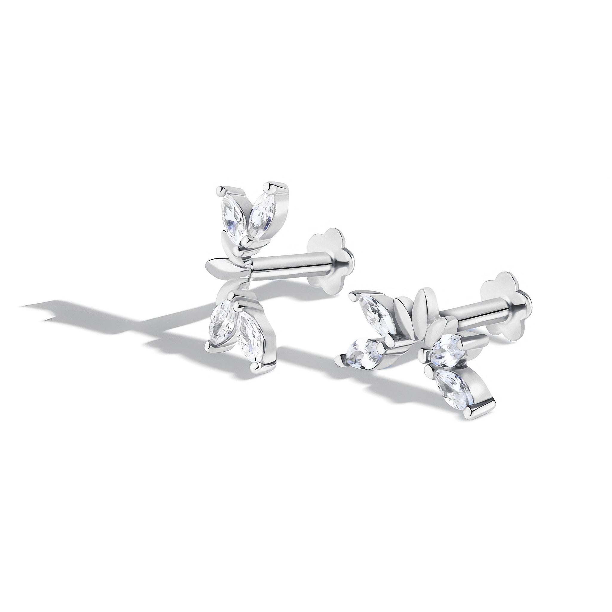 Leaflet Sparkle Flatback Stud Earrings