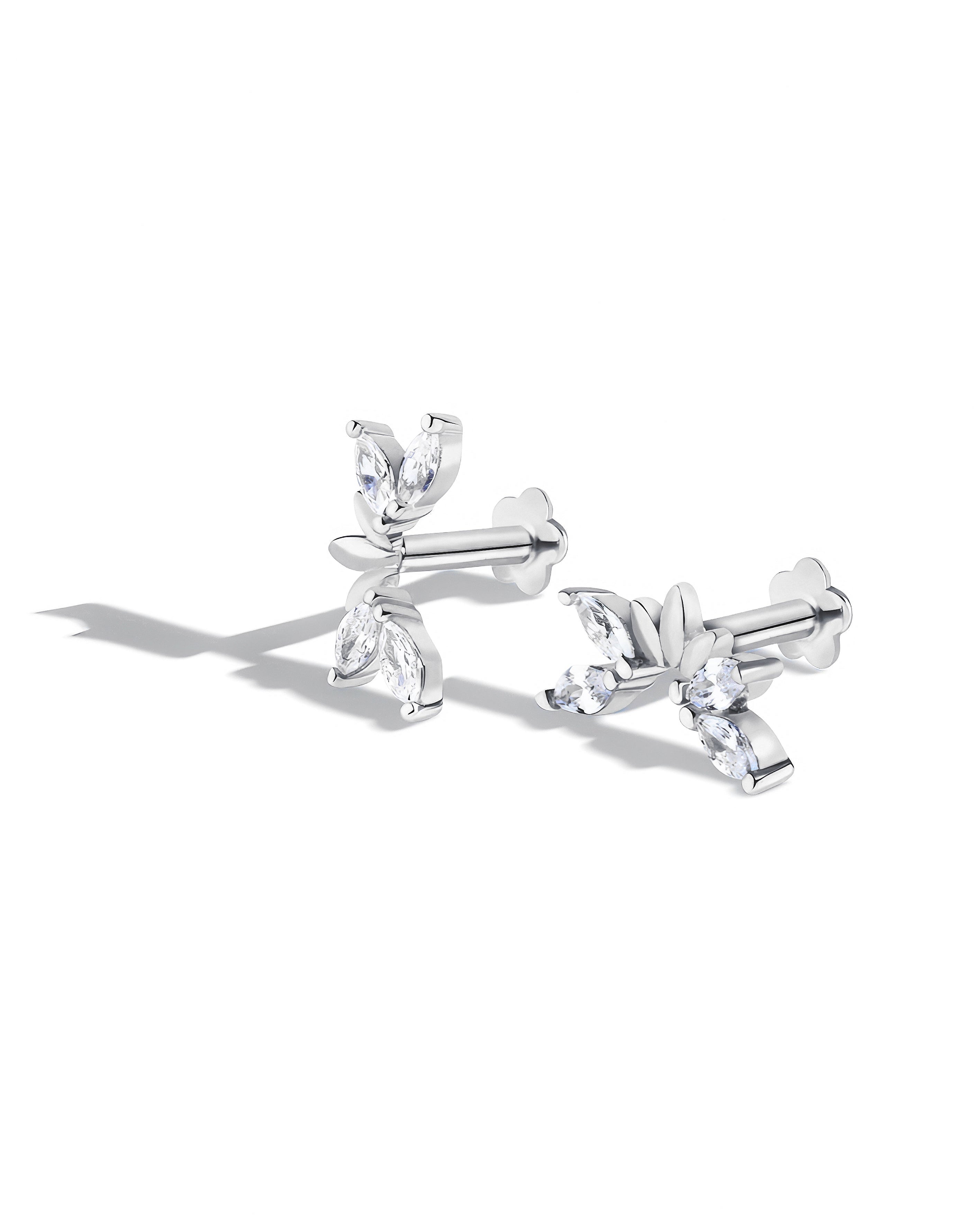 Leaflet Sparkle Flatback Stud Earrings