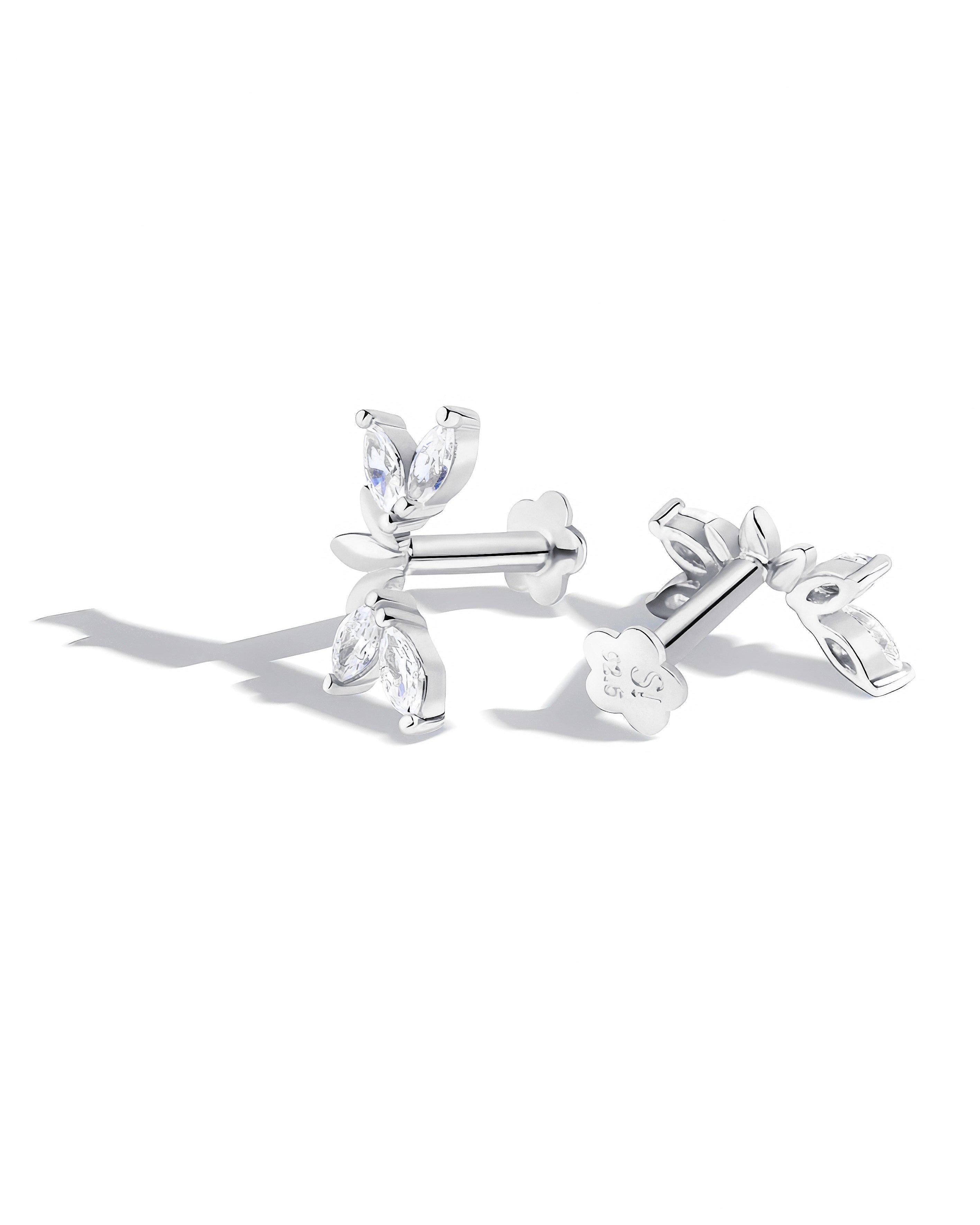 Leaflet Sparkle Flatback Stud Earrings