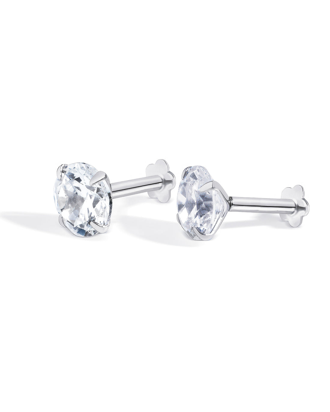 Radiant Round Zirconia Flat Back Stud Earrings