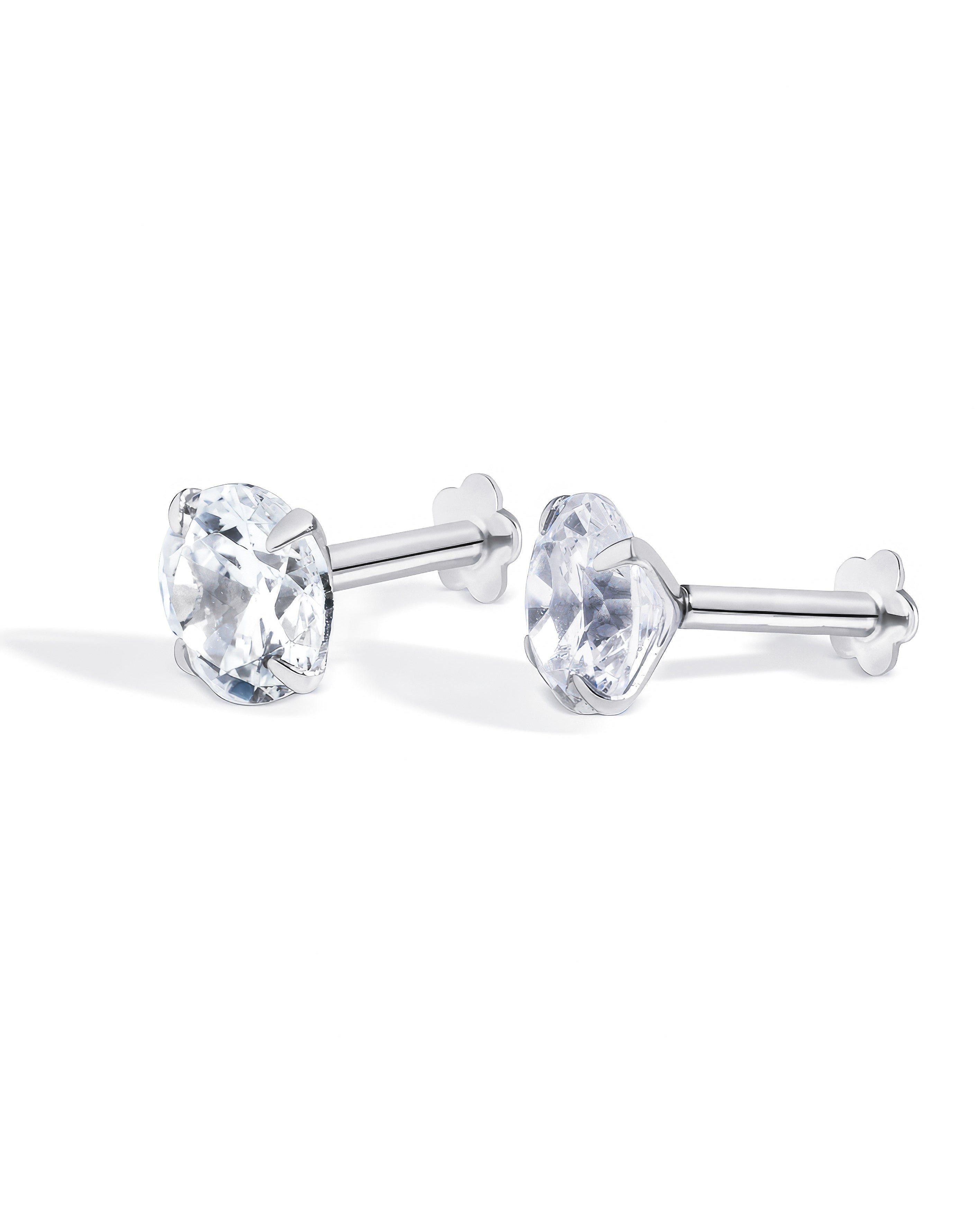 Radiant Round Zirconia Flat Back Stud Earrings