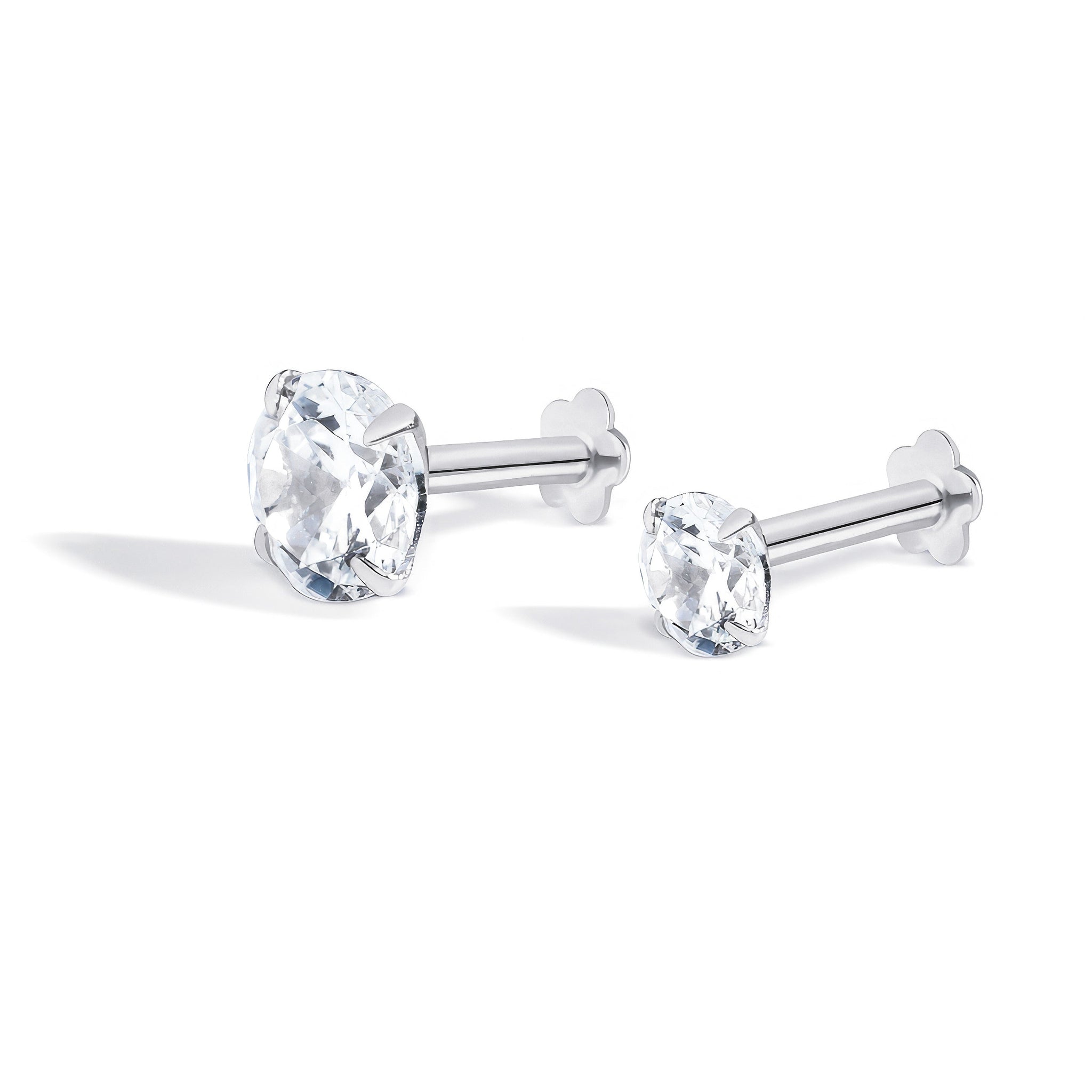 Radiant Round Zirconia Flat Back Stud Earrings