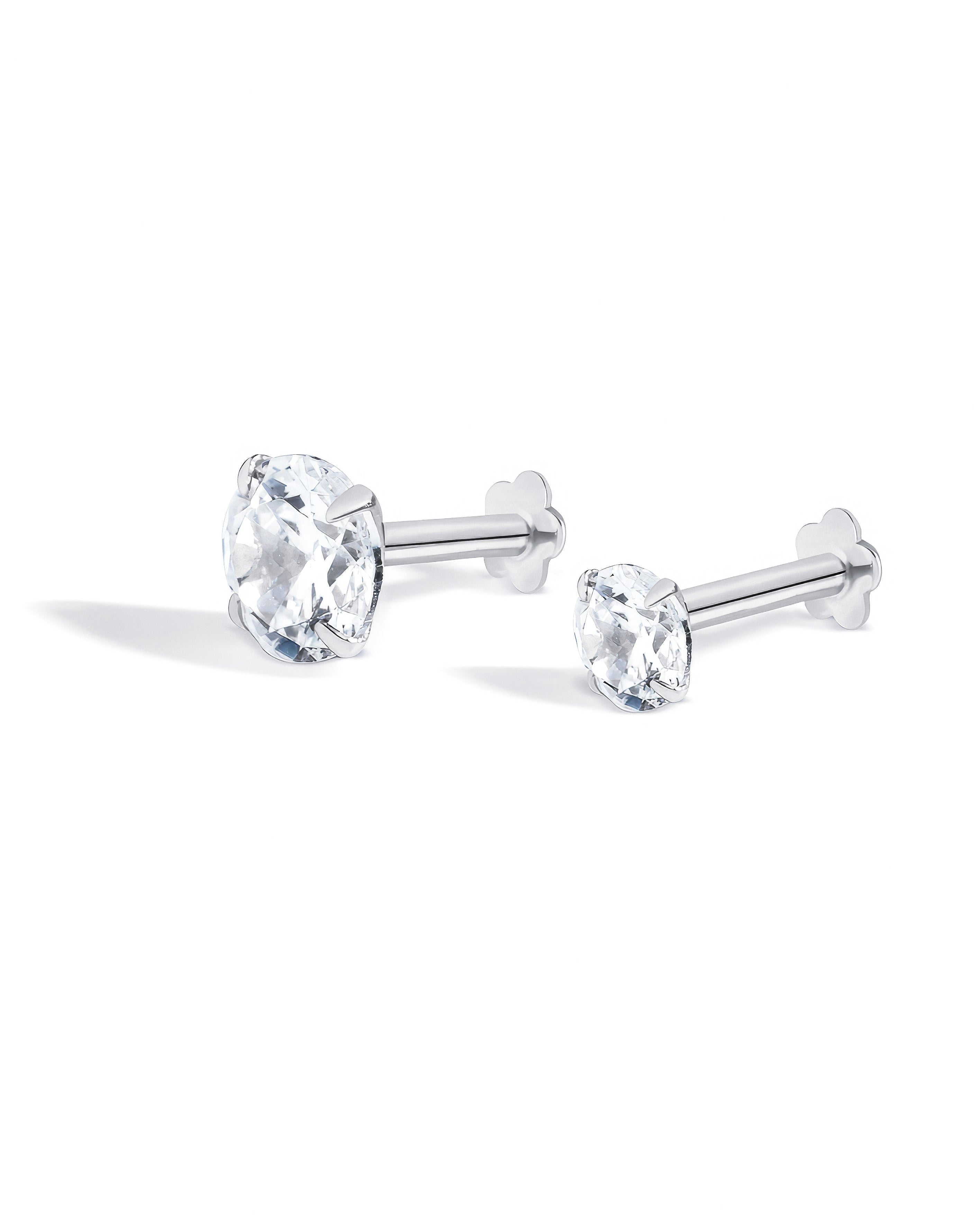 Radiant Round Zirconia Flat Back Stud Earrings