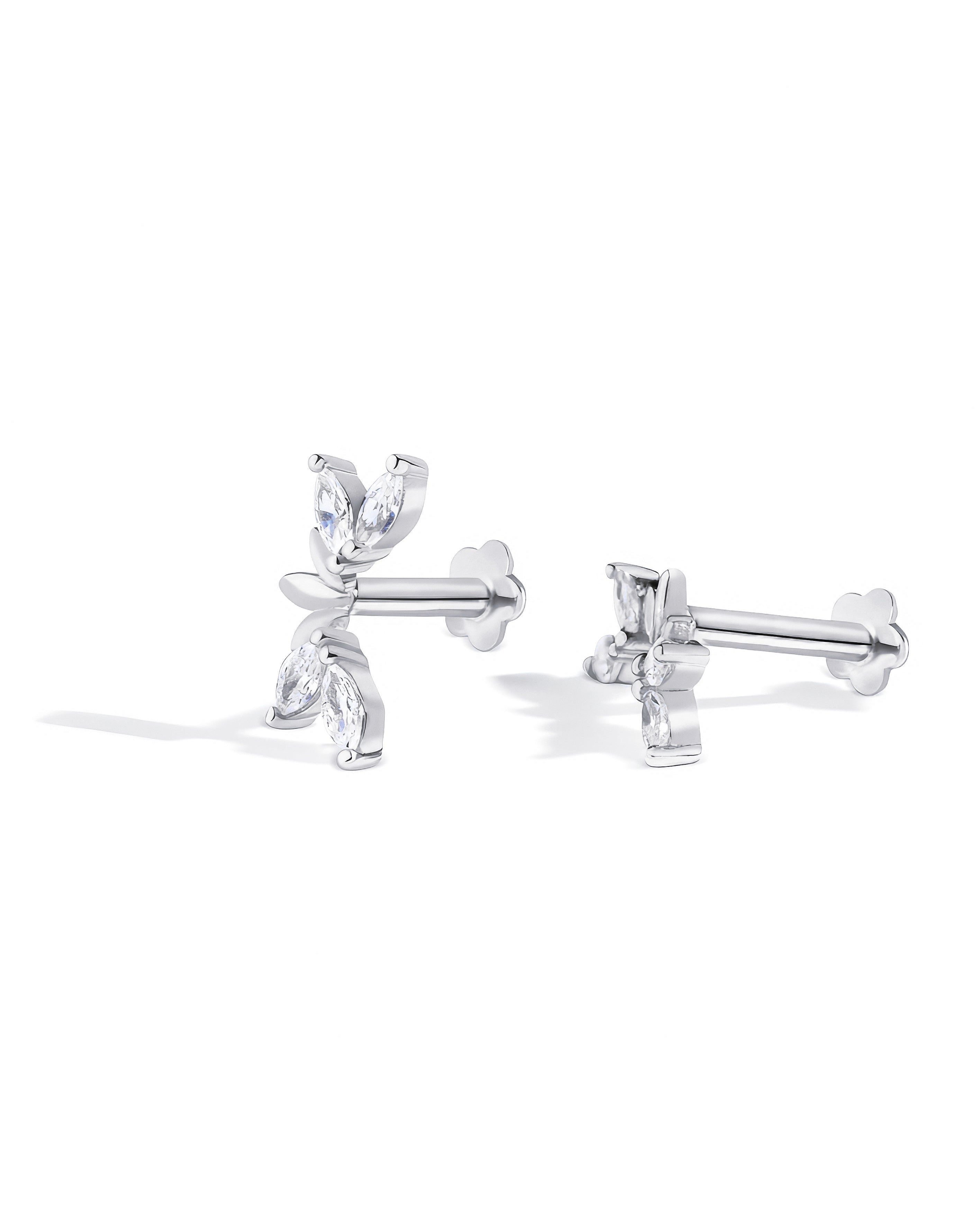 Leaflet Sparkle Flatback Stud Earrings