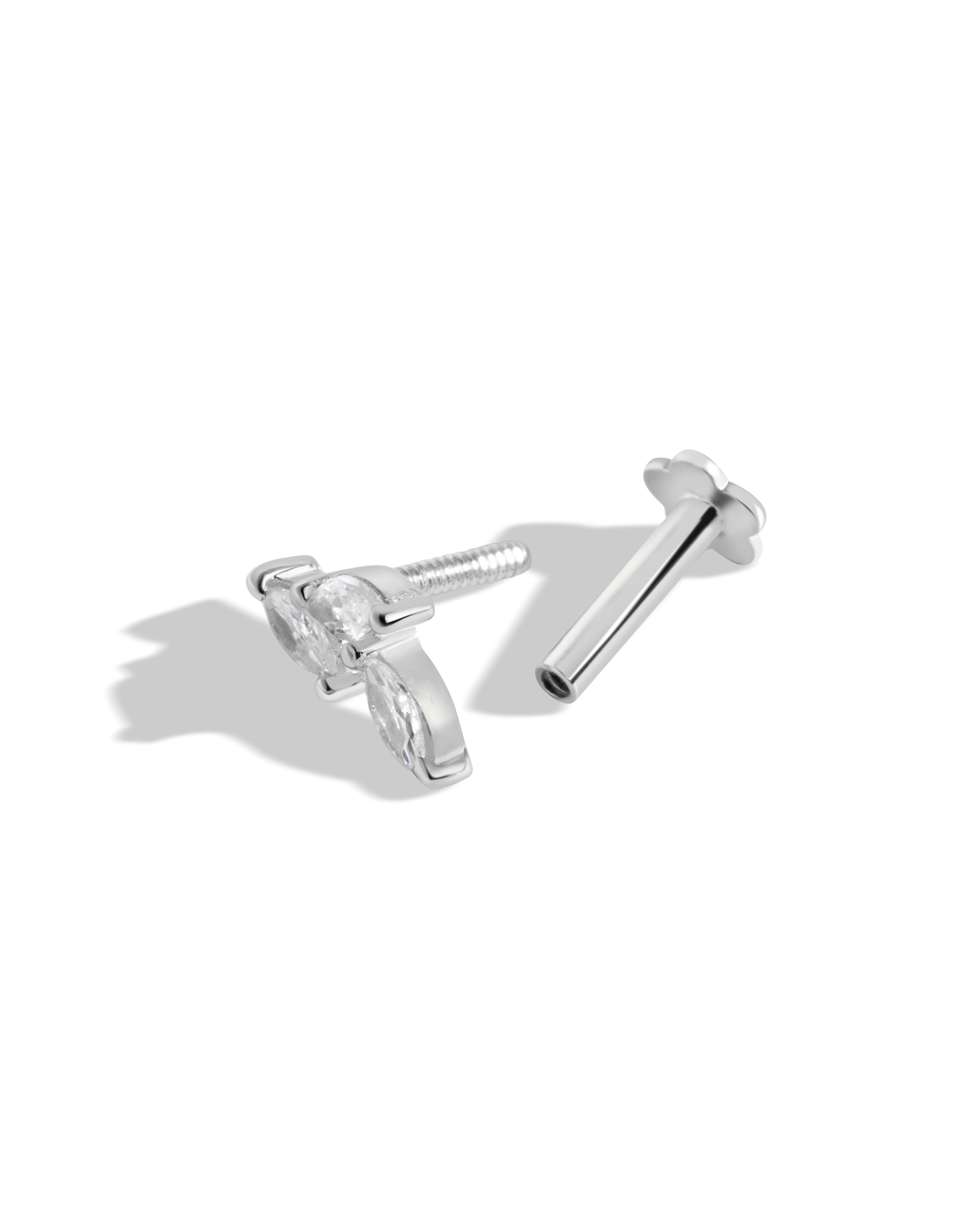 Zirconia Leaflet Climber Flat Back Screw Stud Earrings