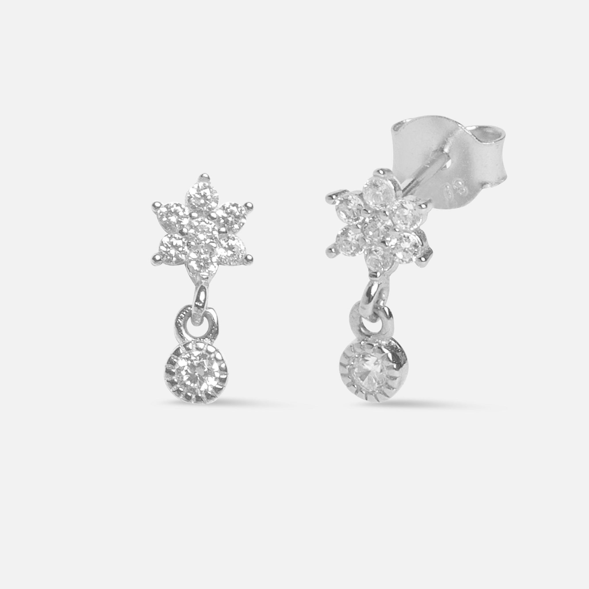 Flower Dangler Zirconia Drop Stud Earrings
