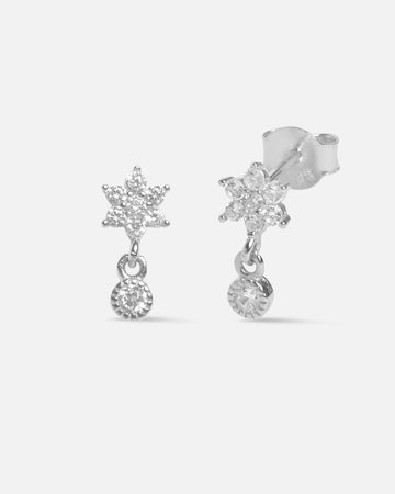 Flower Dangler Zirconia Drop Stud Earrings