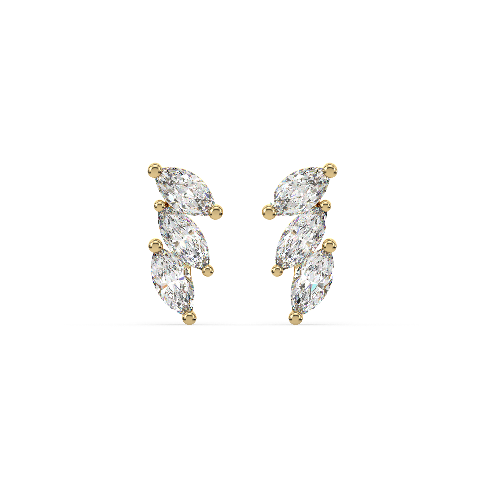 Tri Marquise Stone Climber Stud Earrings