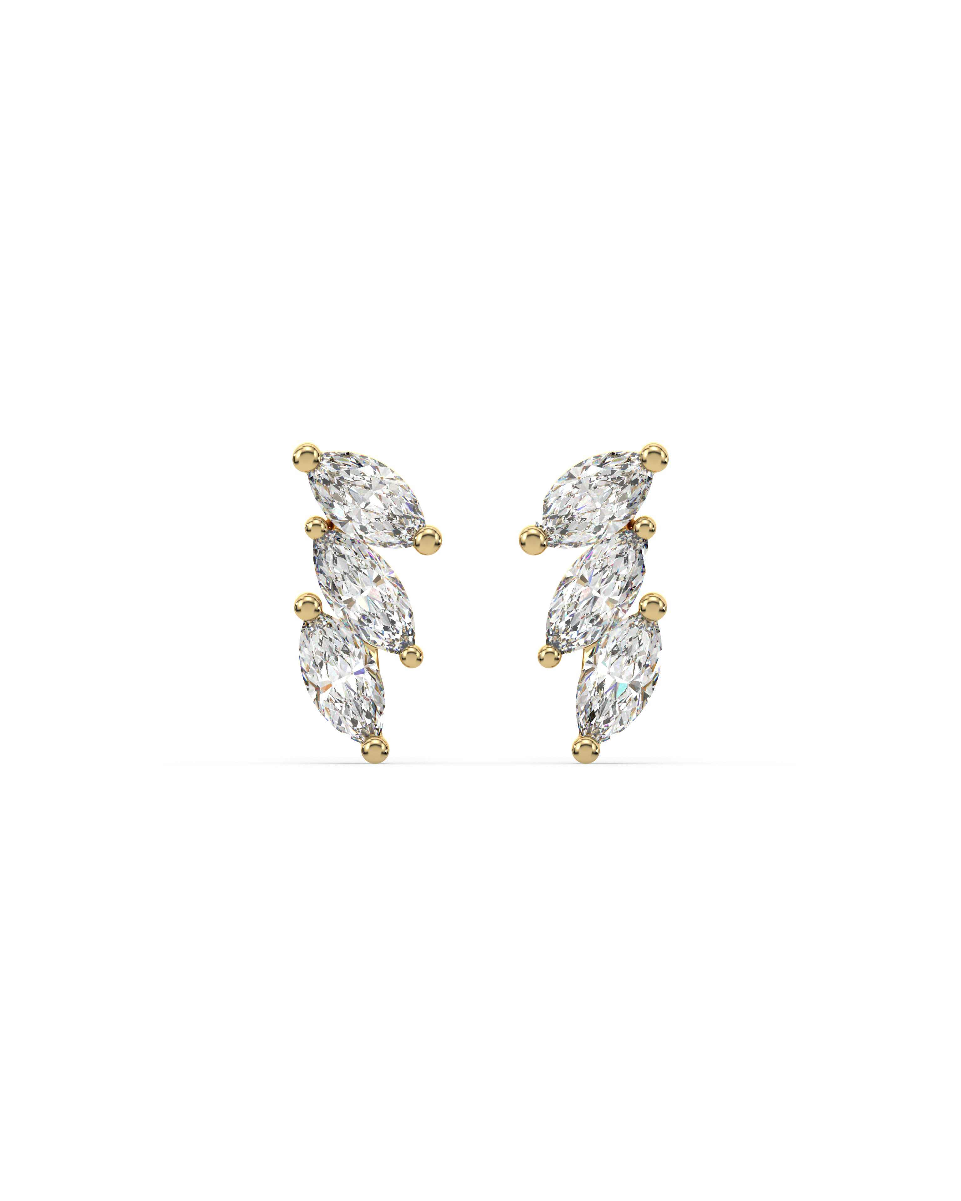 Tri Marquise Stone Climber Stud Earrings
