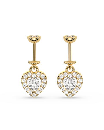 Helix Hanging Solitaire Heart earrings in gold with zircon stones, featuring a heart-shaped drop design for elegant and timeless appeal.