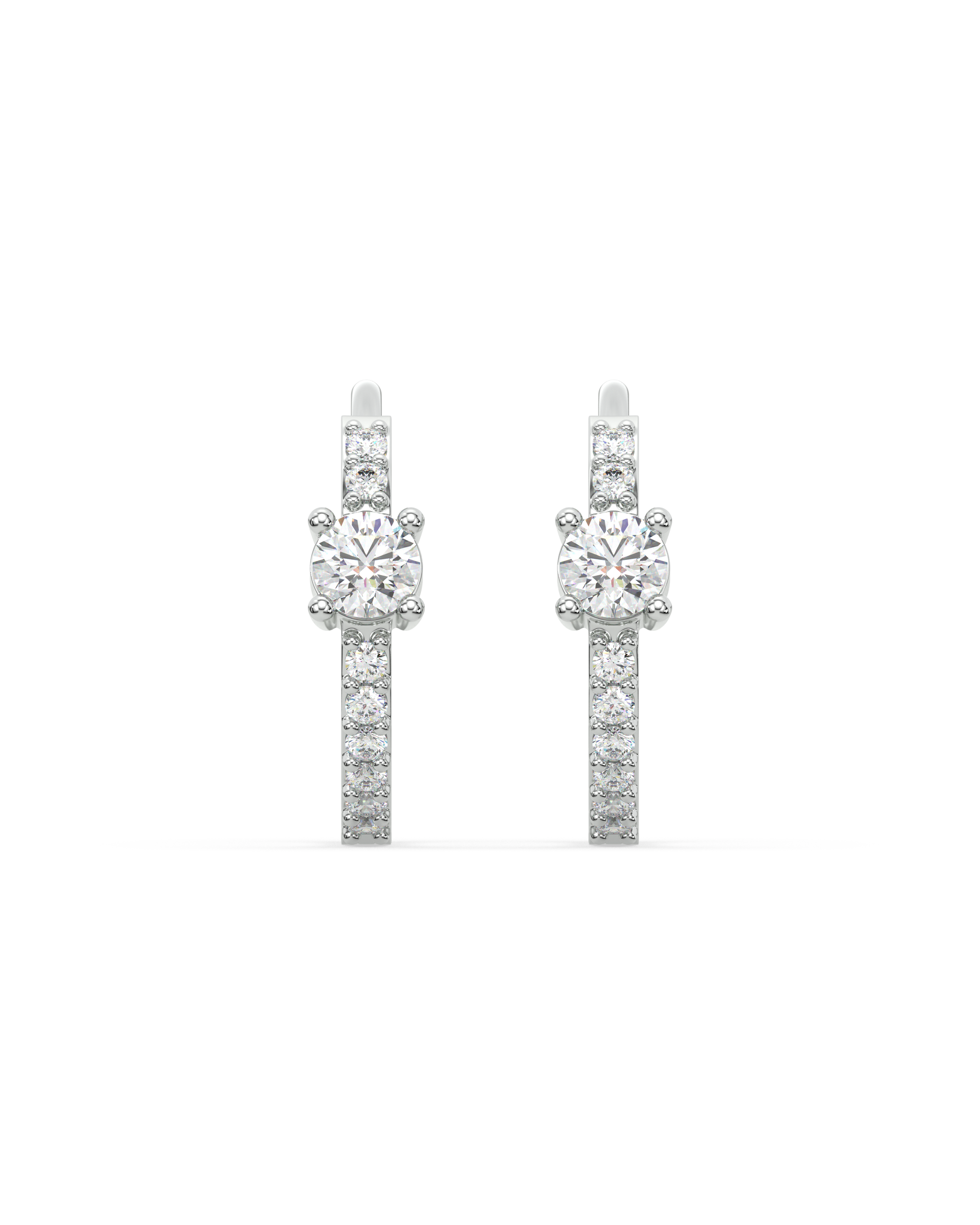 Solitaire Zirconia Hoops in 92.5 silver featuring a central zirconia stone and a row of smaller stones. Elegant design for versatile wear.