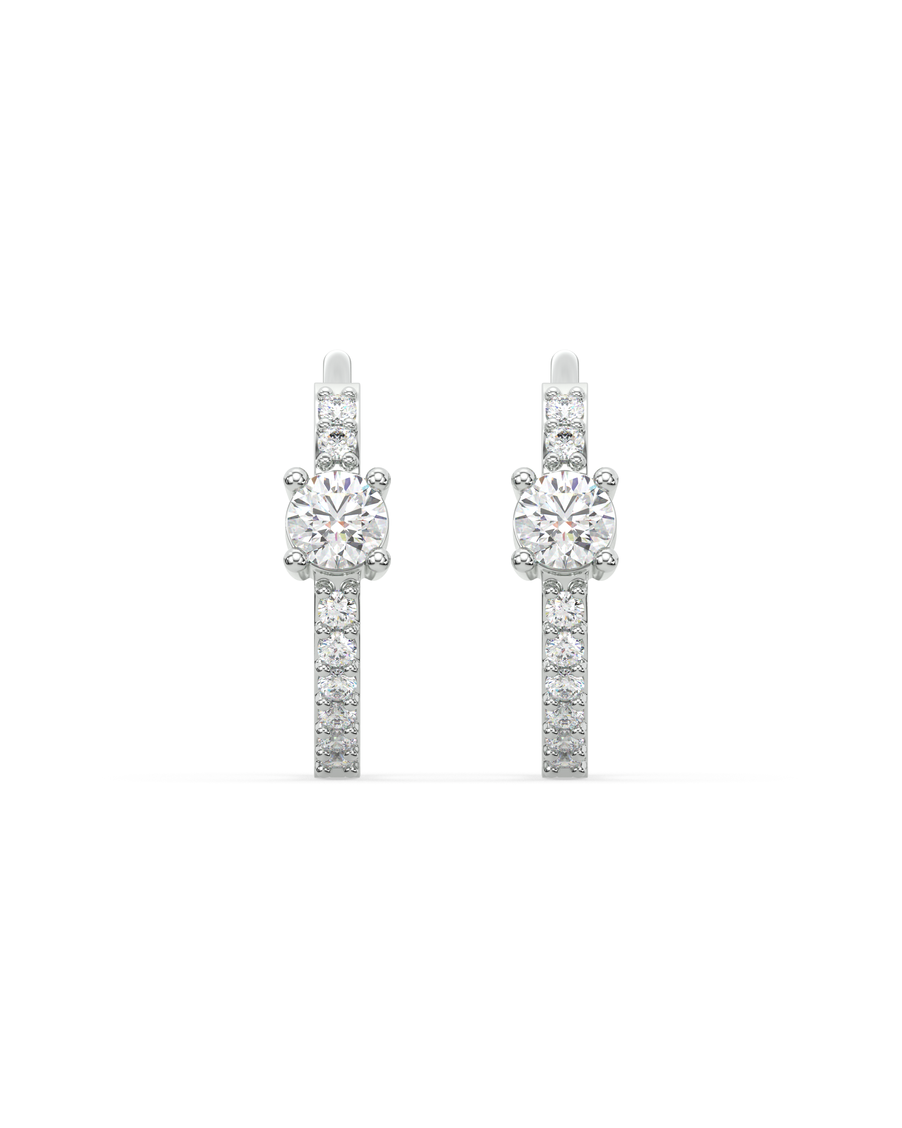 Solitaire Zirconia Hoops in 92.5 silver featuring a central zirconia stone and a row of smaller stones. Elegant design for versatile wear.