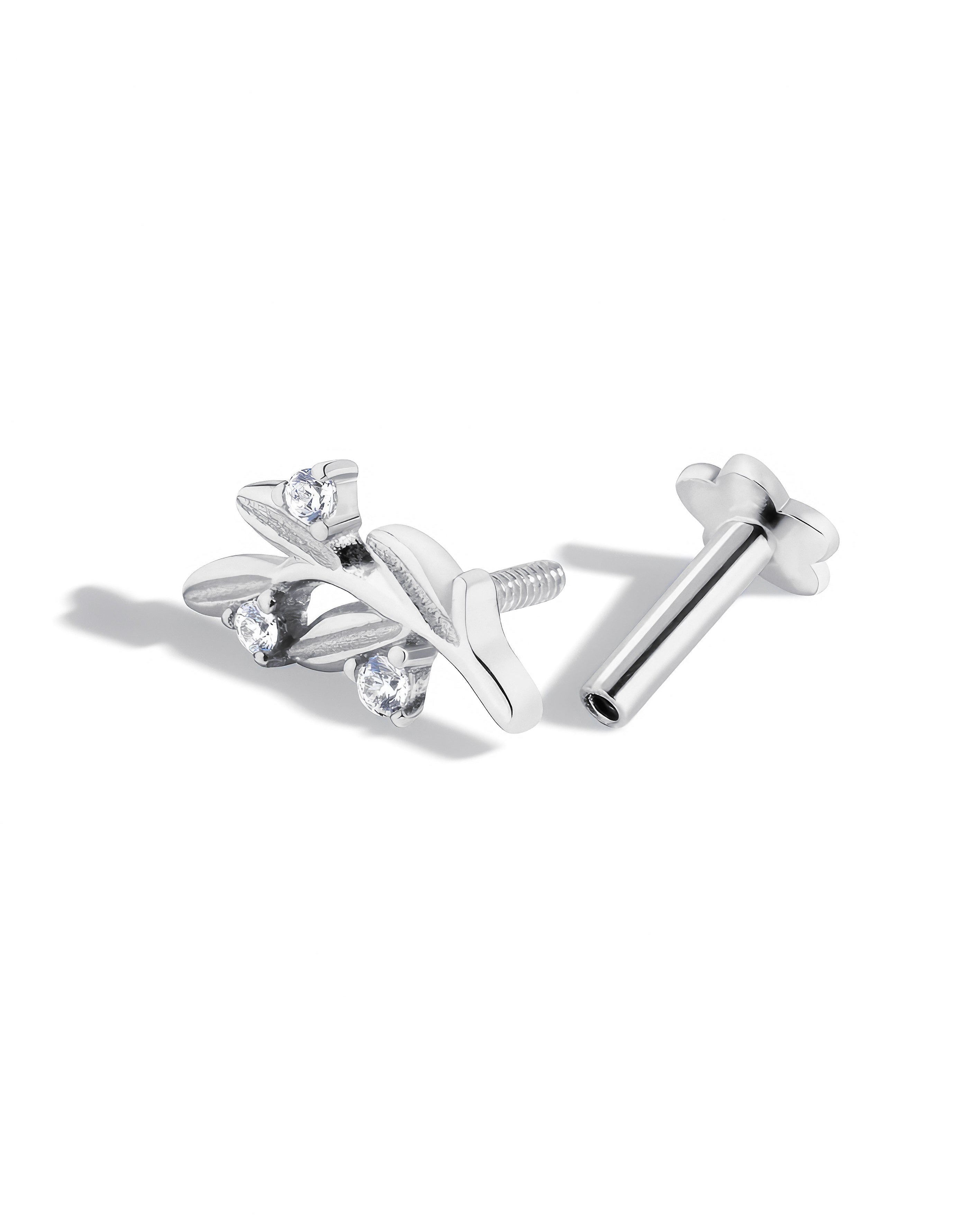 Leaflet Sparkle Flatback Stud Earrings - Silver