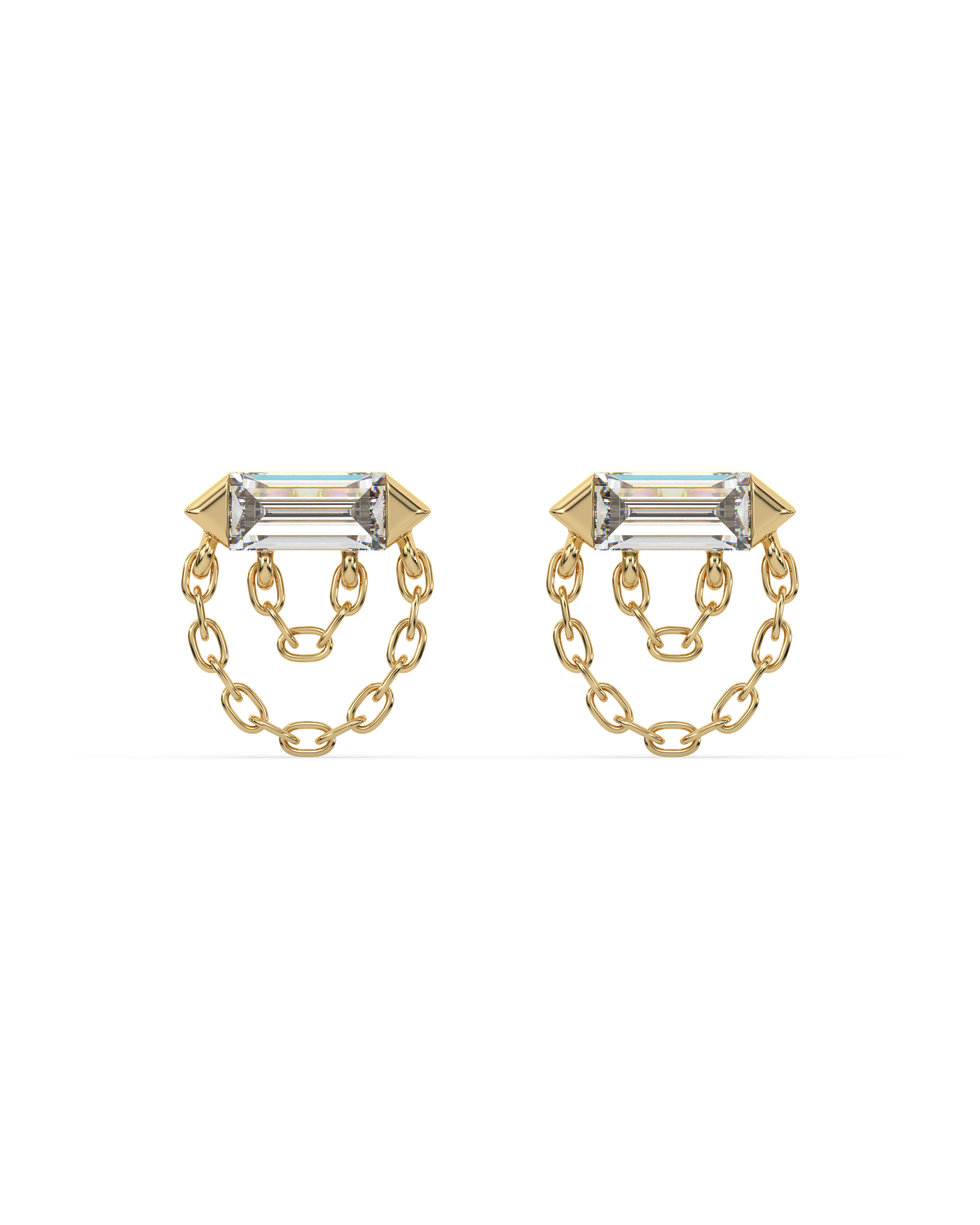 Double Chain Baguette Stud Earrings