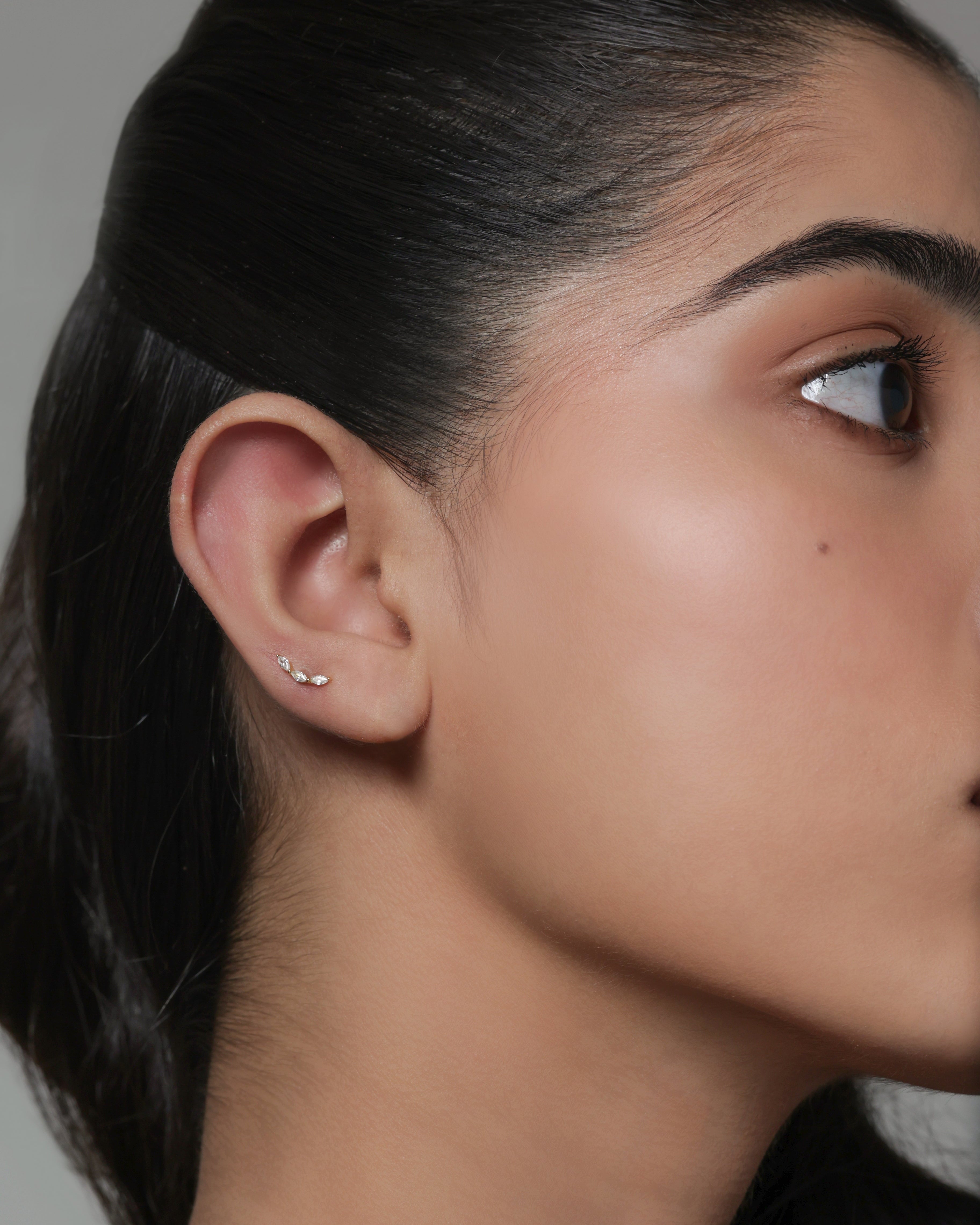 Minimalist Marquise Climber Flat Back Stud Earrings