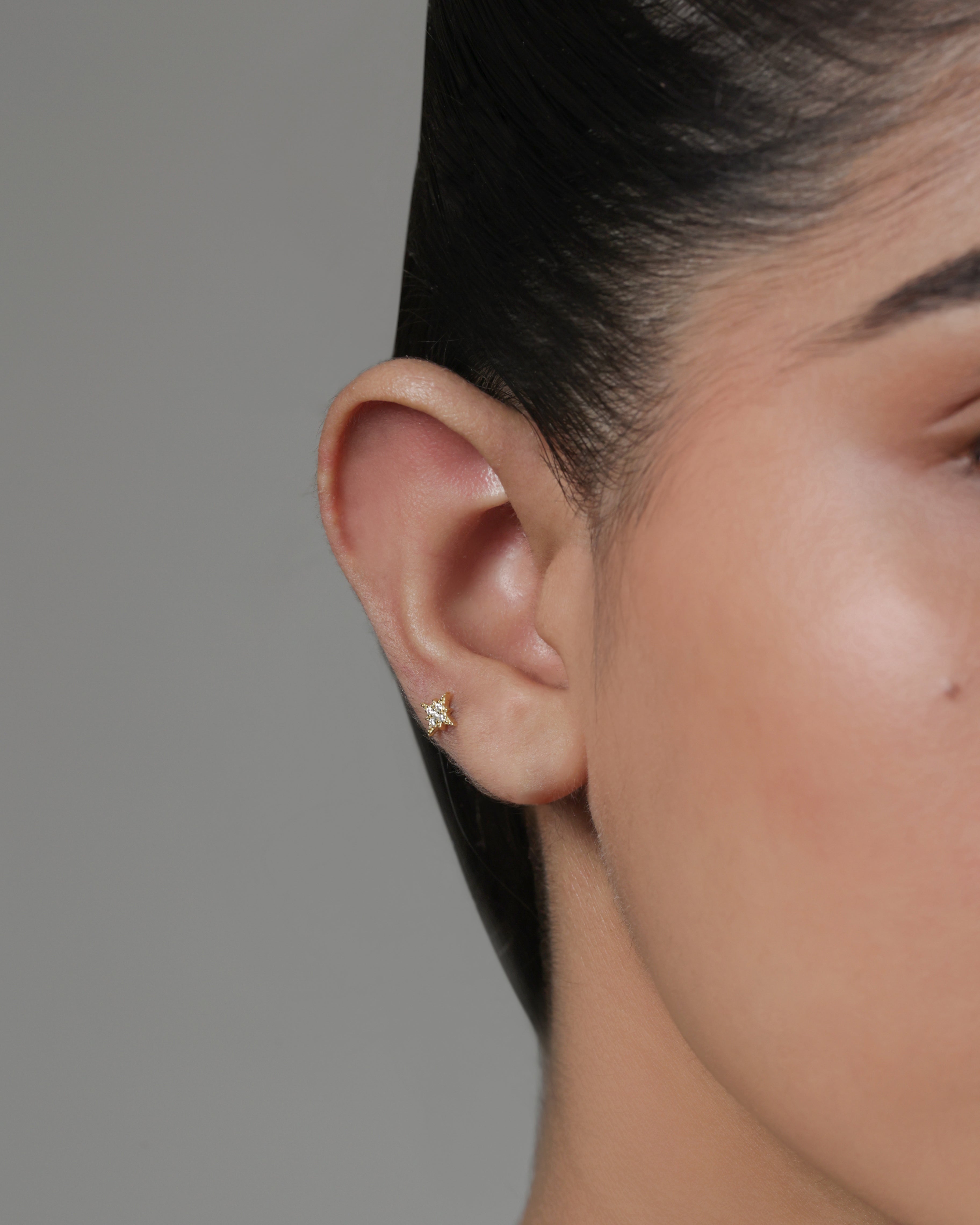 Zirconia Star Flat Back South Screw Stud Earrings