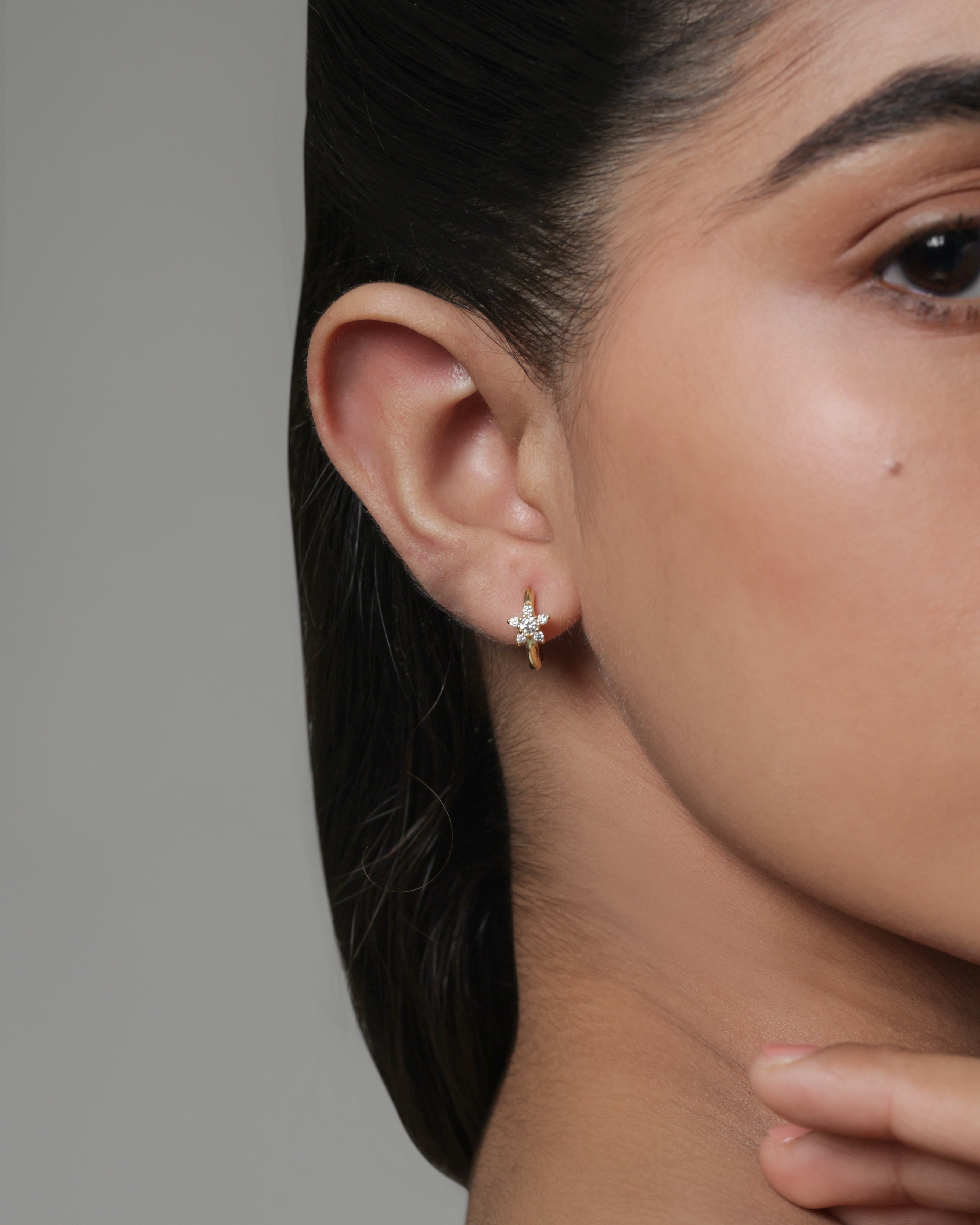 Floral Silver Hoops Earrings