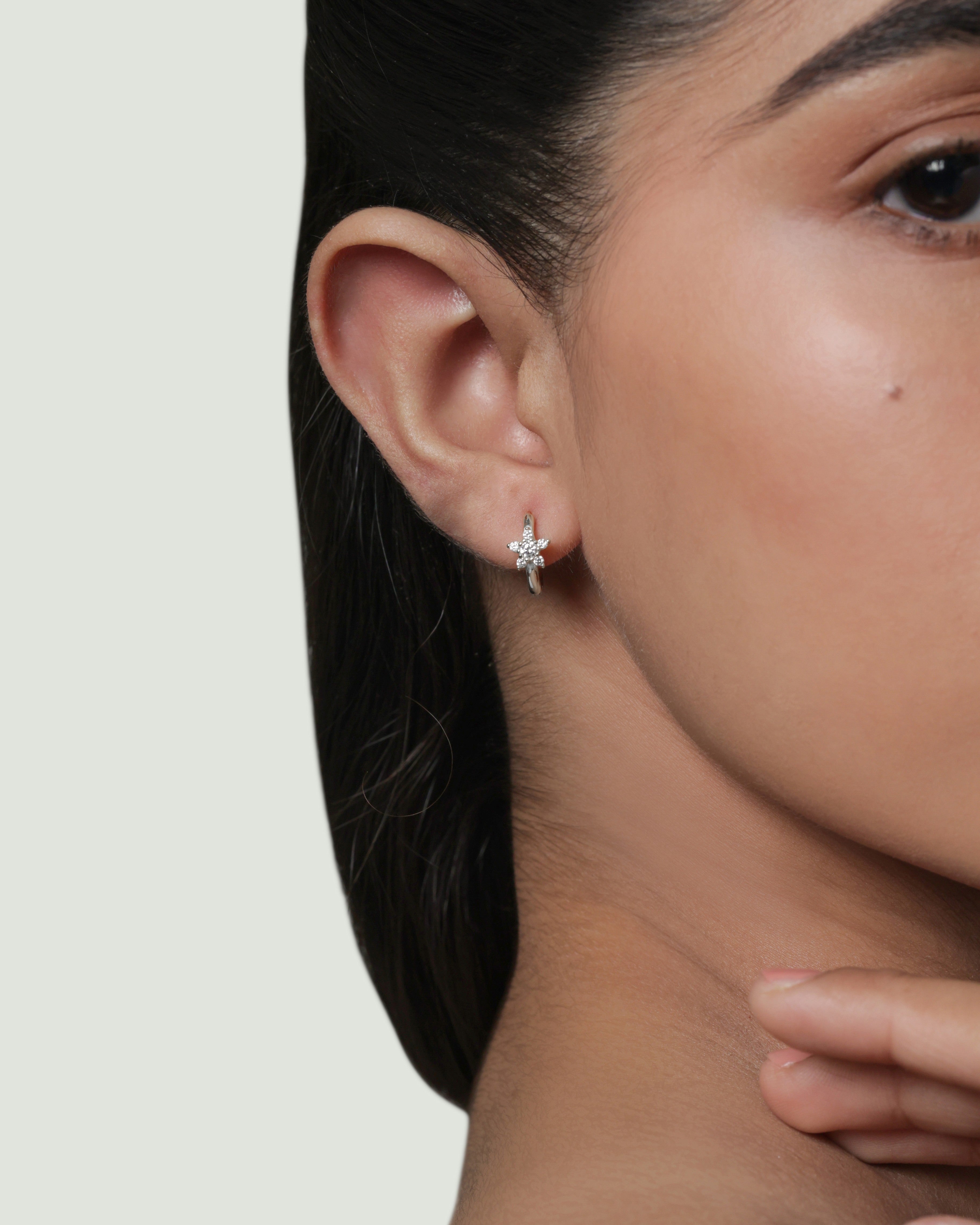 Floral Silver Hoops Earrings