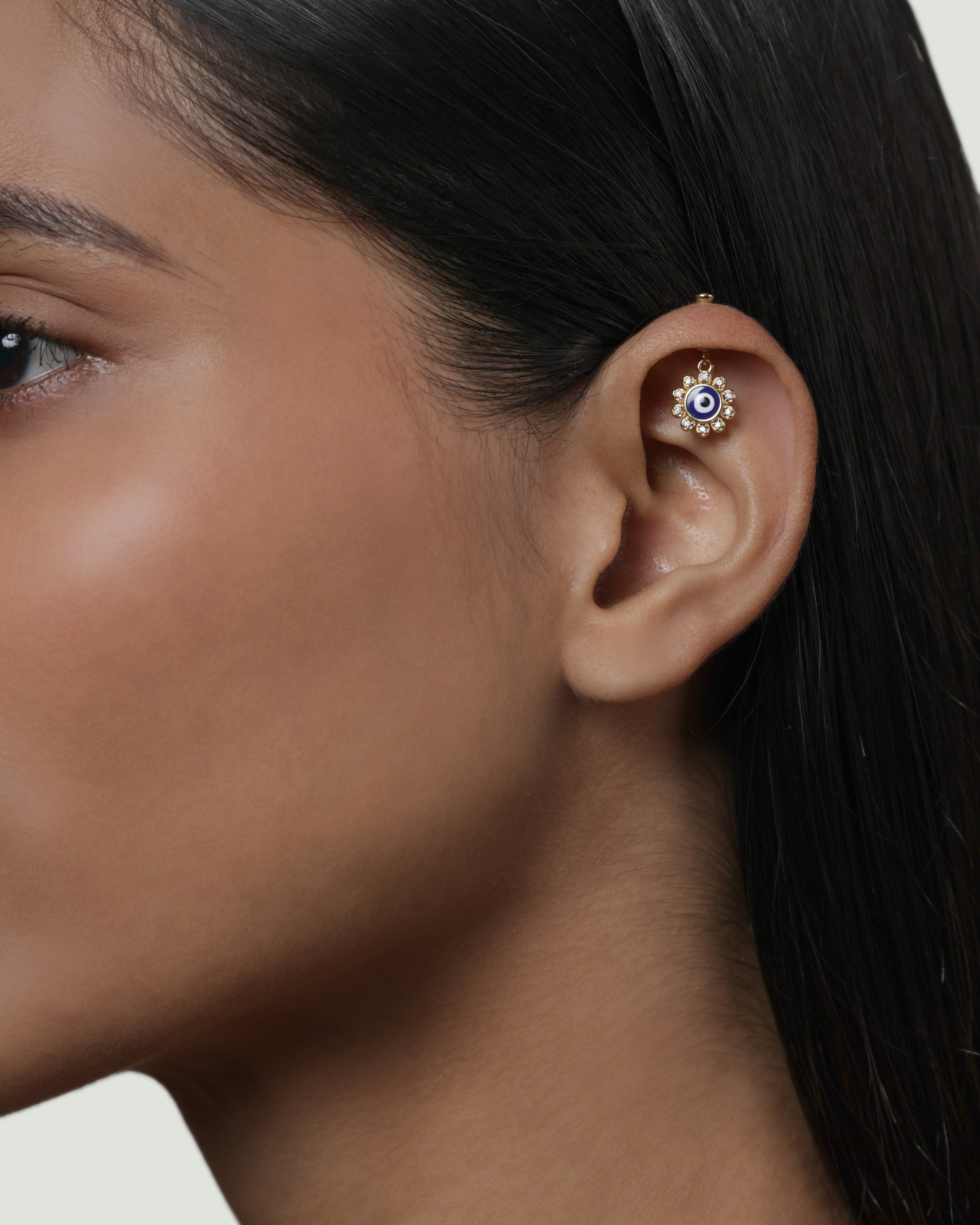 Evil Eye Helix Piercings Hanging Ear Cuff With Sparkling Accents Earrings