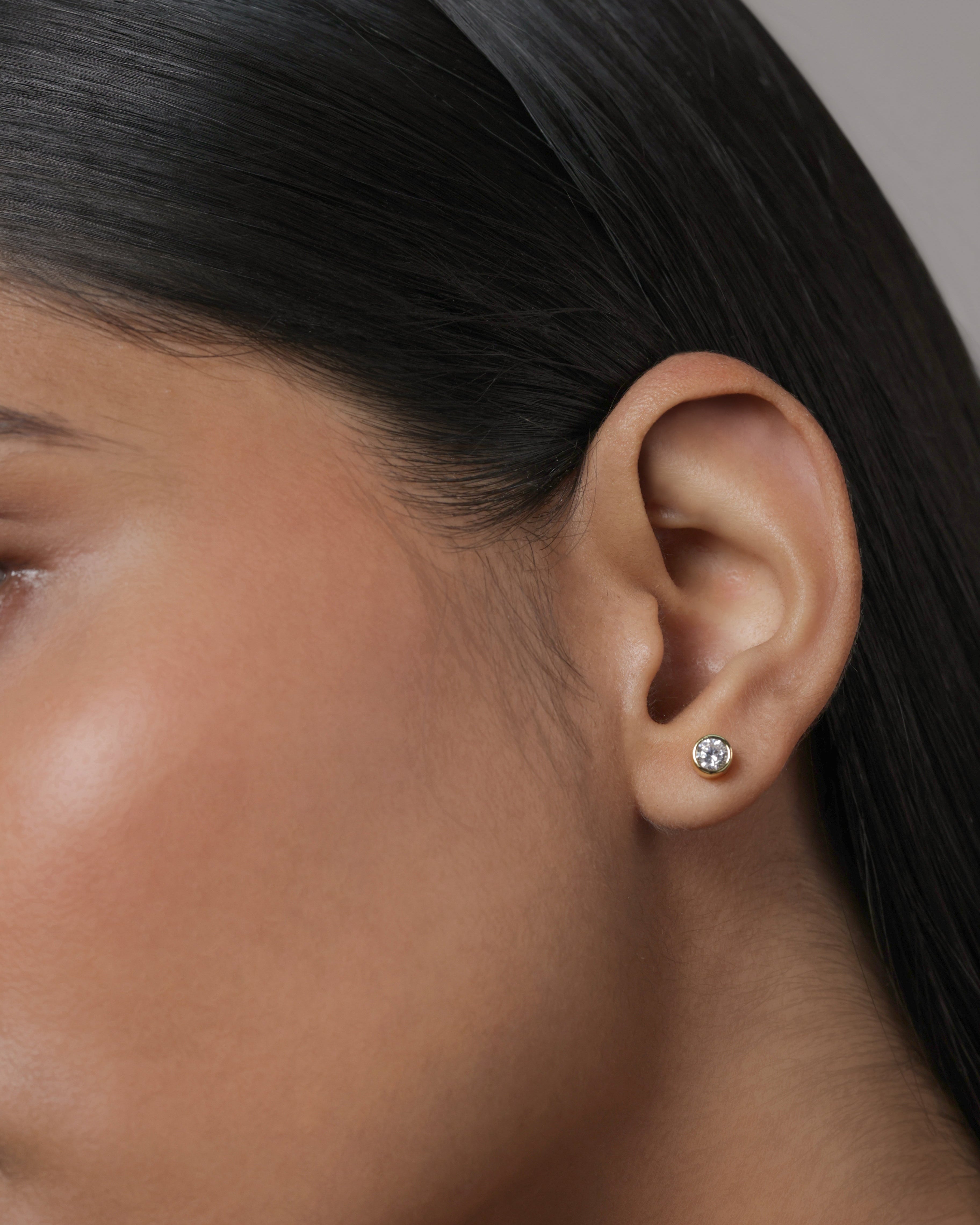 Zirconia Bezel Multiple Sizes Screw Stud Earrings