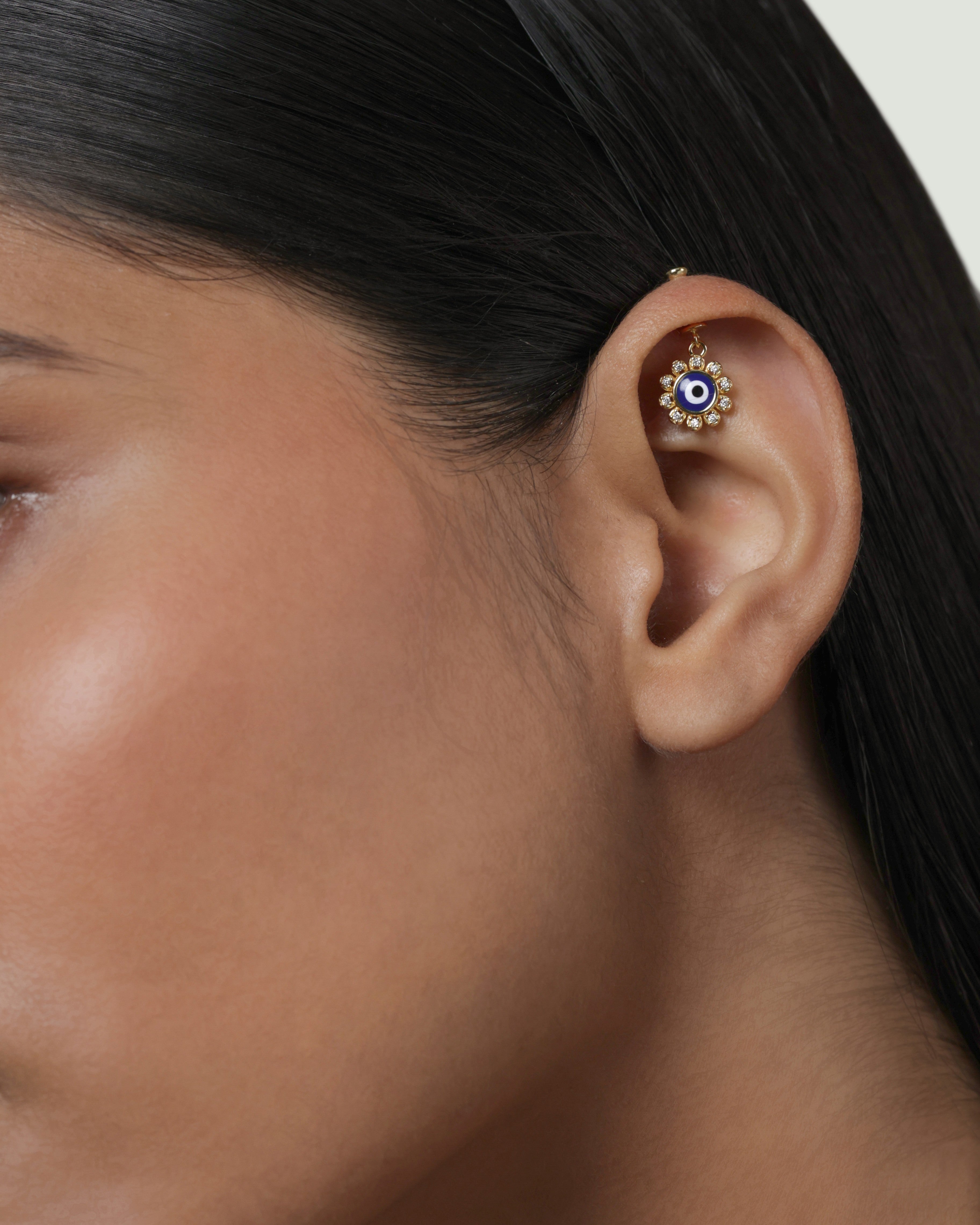 Evil Eye Helix Piercings Hanging Ear Cuff With Sparkling Accents Earrings